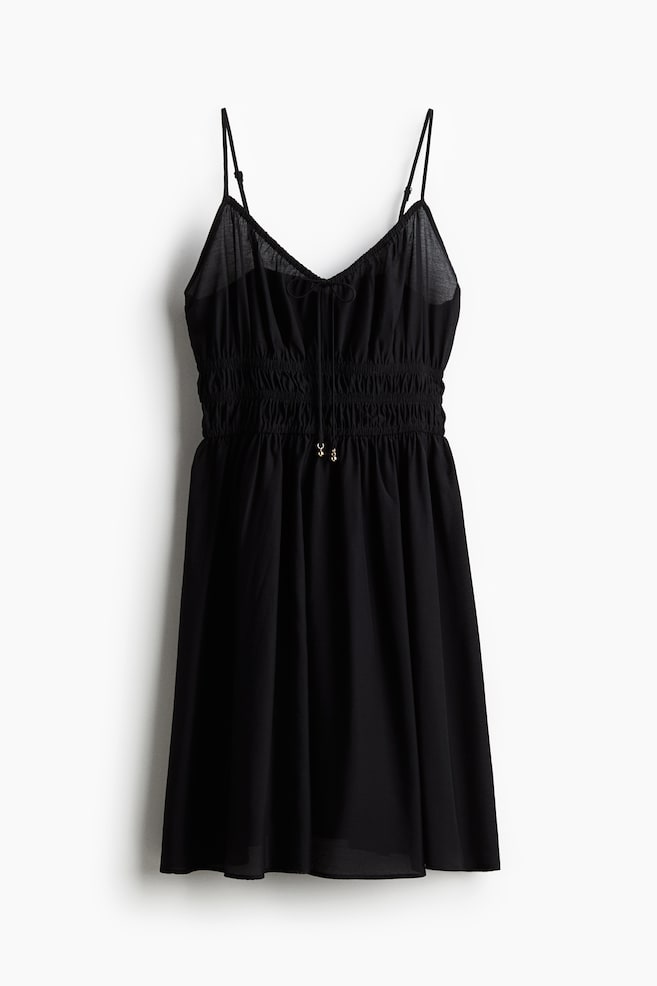 Gesmoktes Trägerkleid - Schwarz/Weiß/Schwarz geblümt/Beige/Geblümt - 1