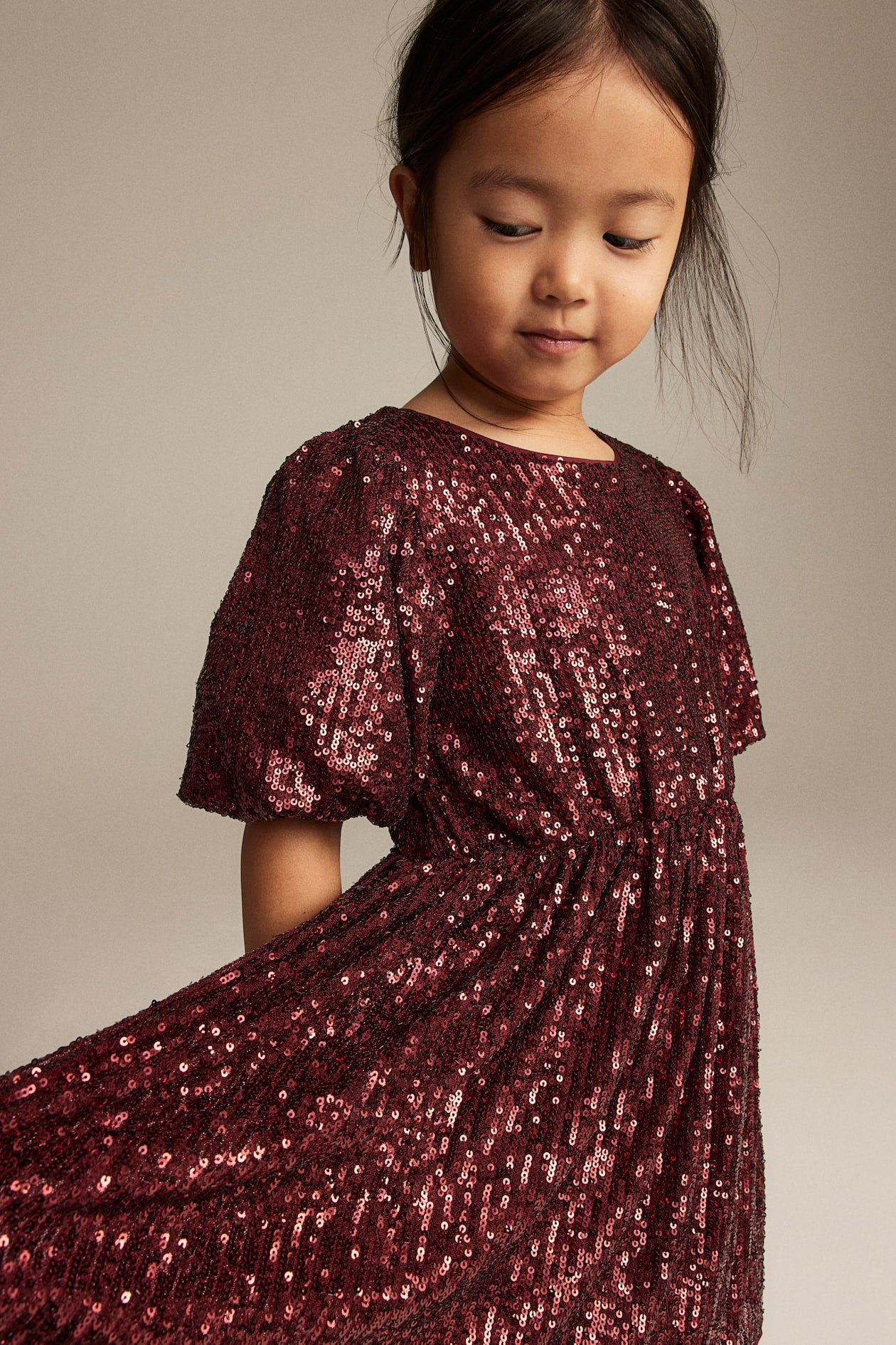 Sequined Dress - Round Neck - Short sleeve - Dark red - Kids | H&M US