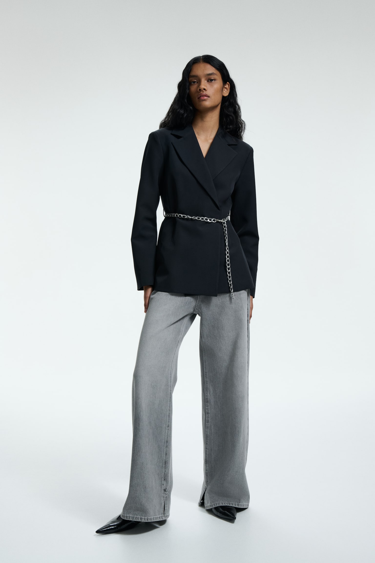 Belted blazer - Black/Dark grey - 4