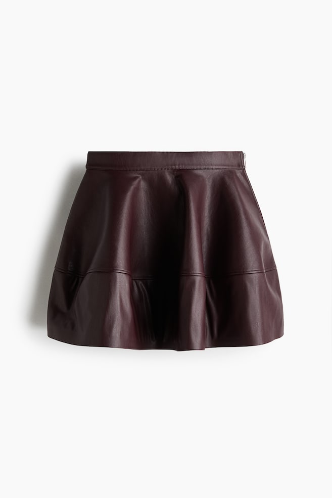 Coated Fabric Mini Skirt - Burgundy/Black - 1