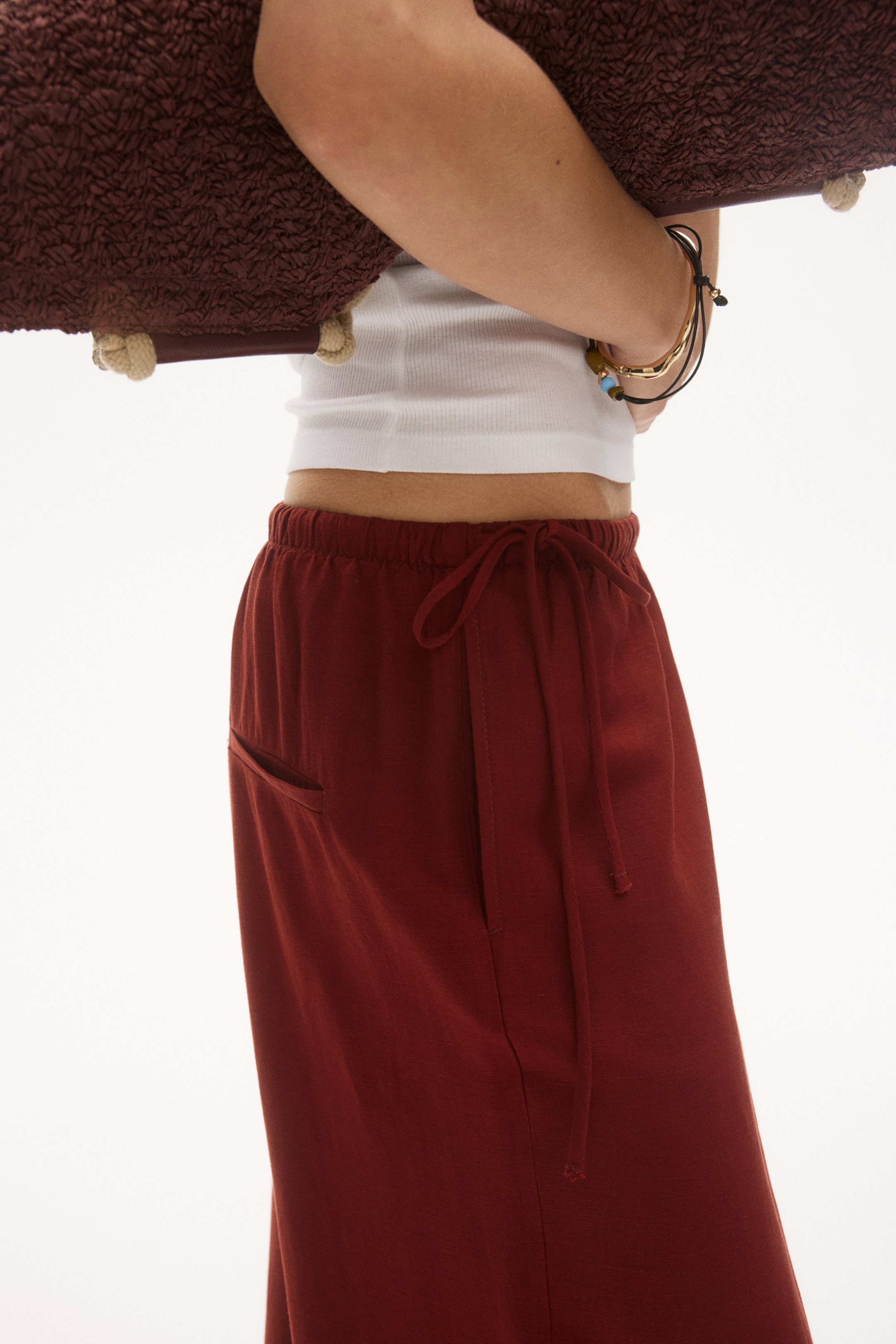 Linen-Blend Drawstring Pants