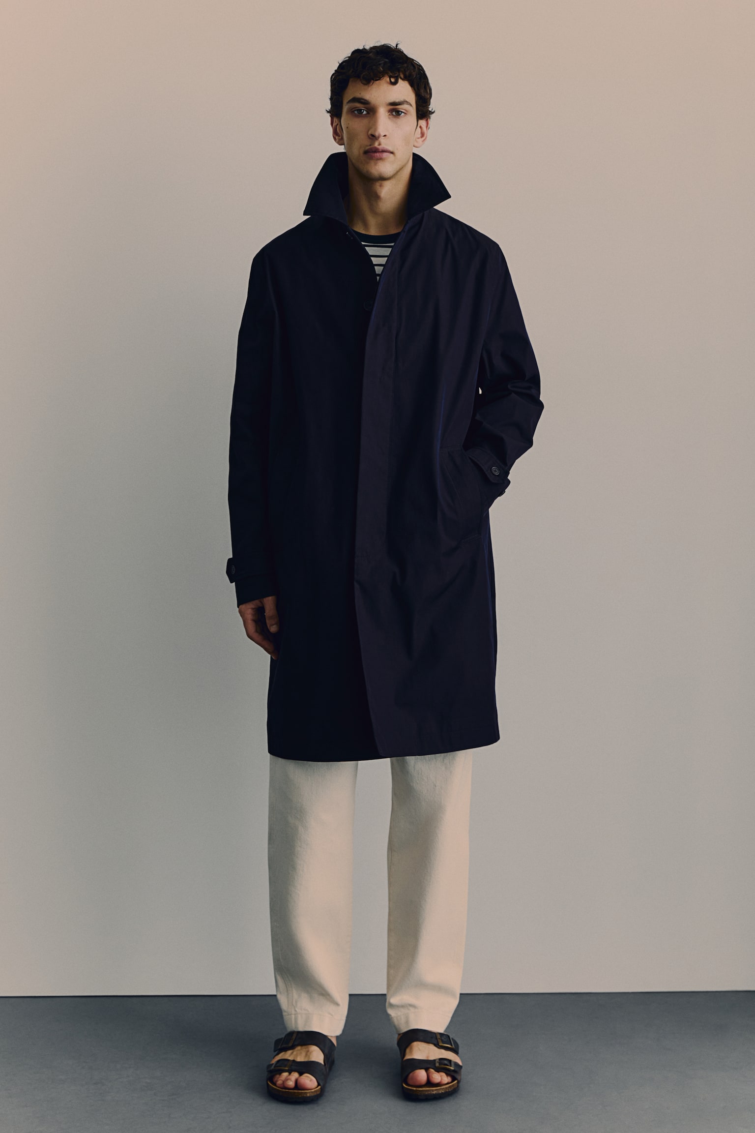 Regular Fit Car Coat - Navy blue/Light beige - 4