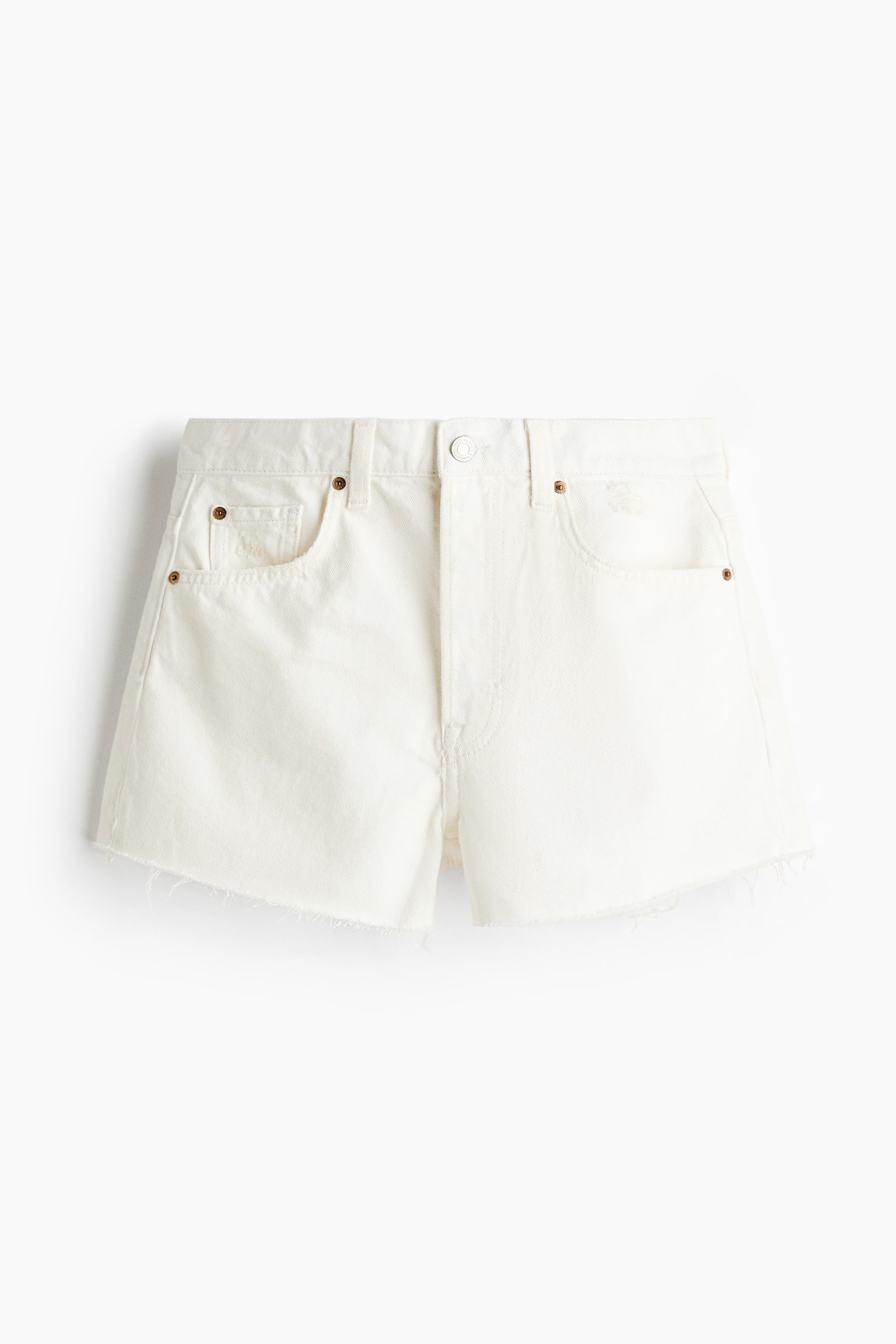 Shorts de denim con borde deshilado - Marfil/Rojo - 1