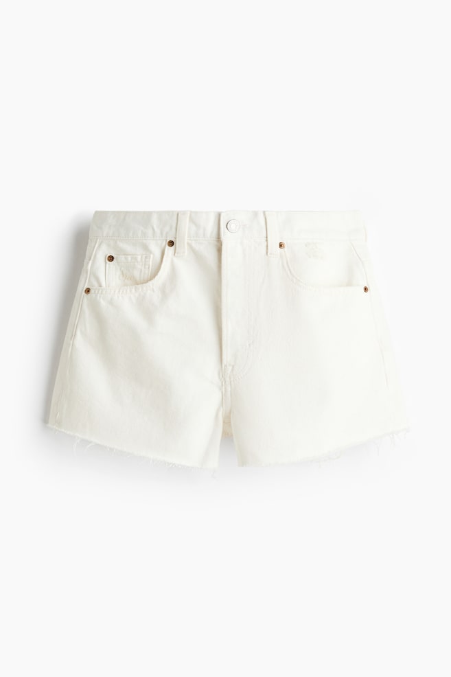 Raw-Edge Denim Shorts - Ivory/Red - 1