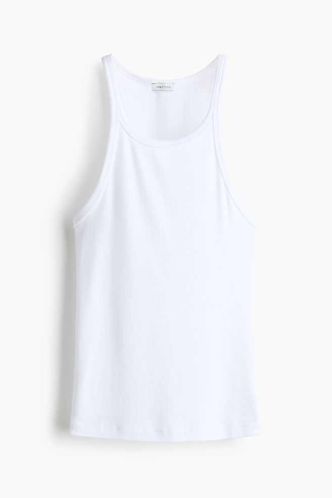 Ribbed Tank Top - White - 1