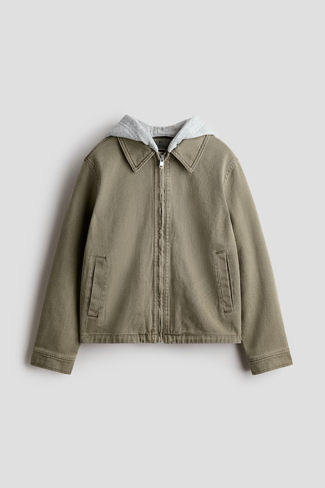 Chaqueta camisera de sarga con capucha - Verde caqui - 1