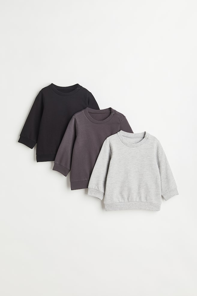 3-pak sweatshirt i bomuld - Lysegråmeleret/Mørkegrå/Blå/Beige/Mørklilla/Lys rosa - 1