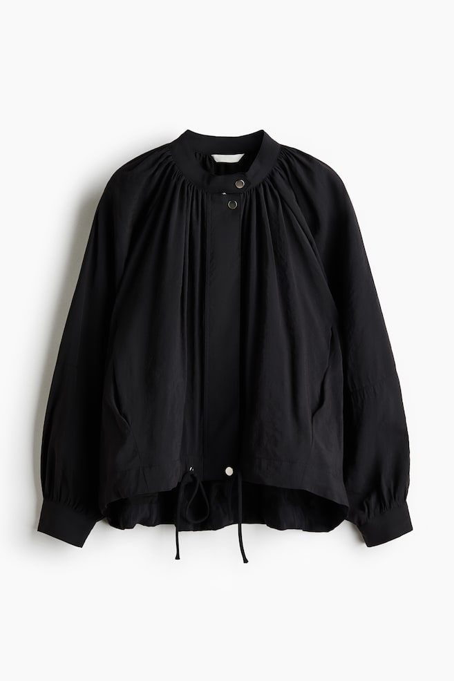 Balloon-Sleeved Modal Jacket - Black/Dark khaki green - 1