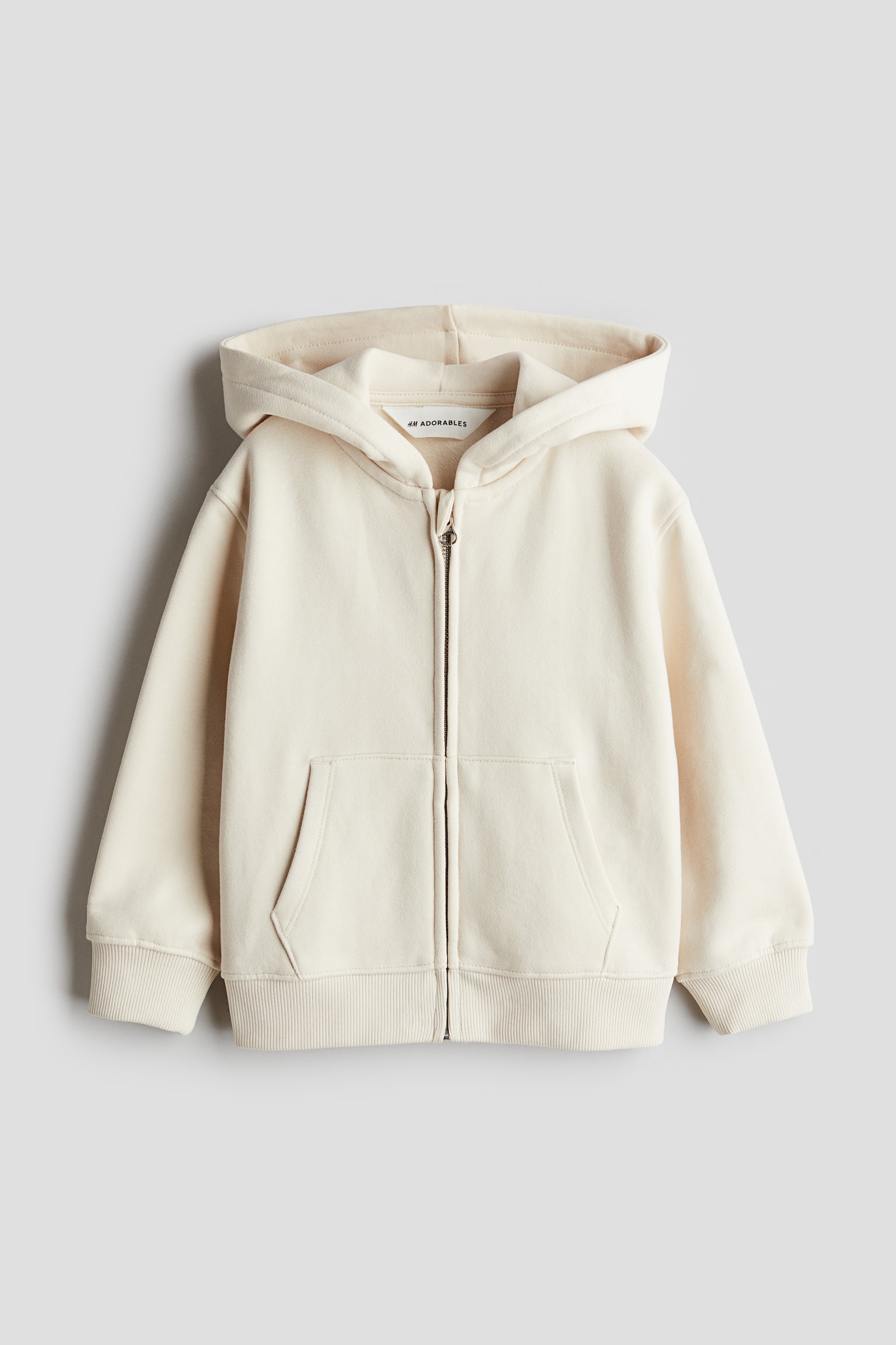 Cotton zip-through hoodie - Cream/Light grey marl - 1