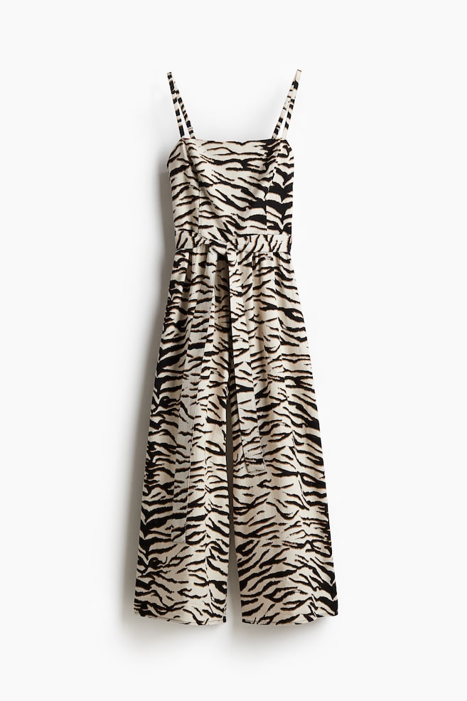Tie-belt jumpsuit - Cream/Zebra print - 1