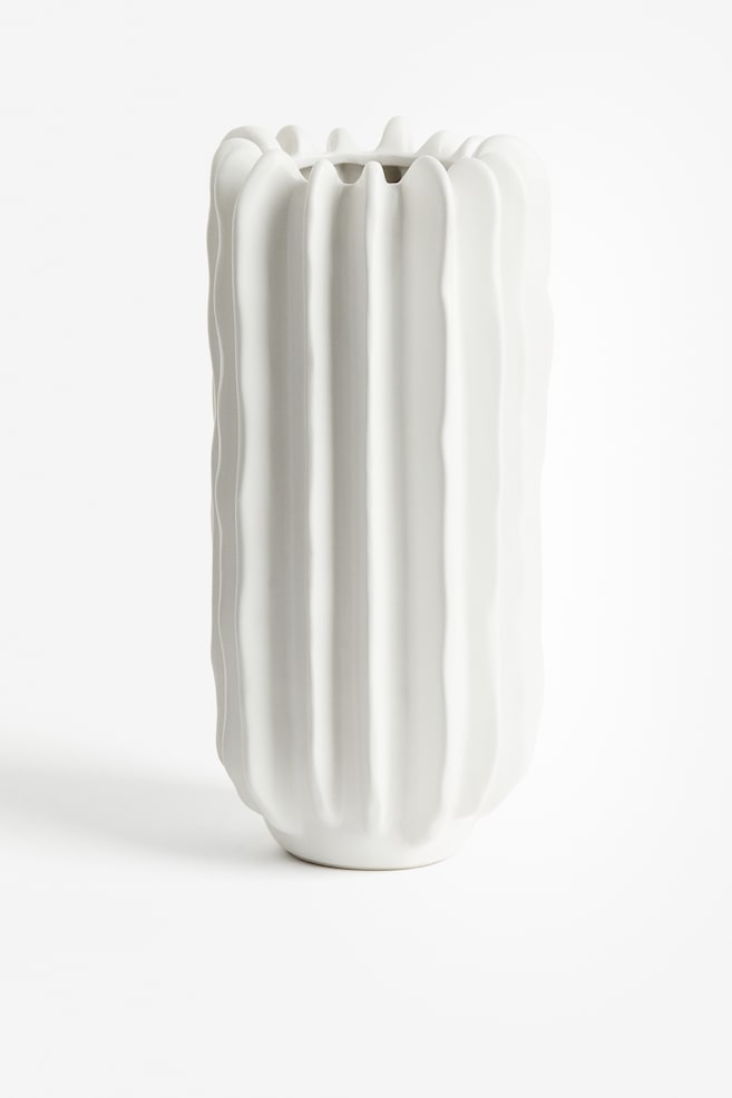 Hohe Vase aus Steingut - Weiß/Schwarz - 1