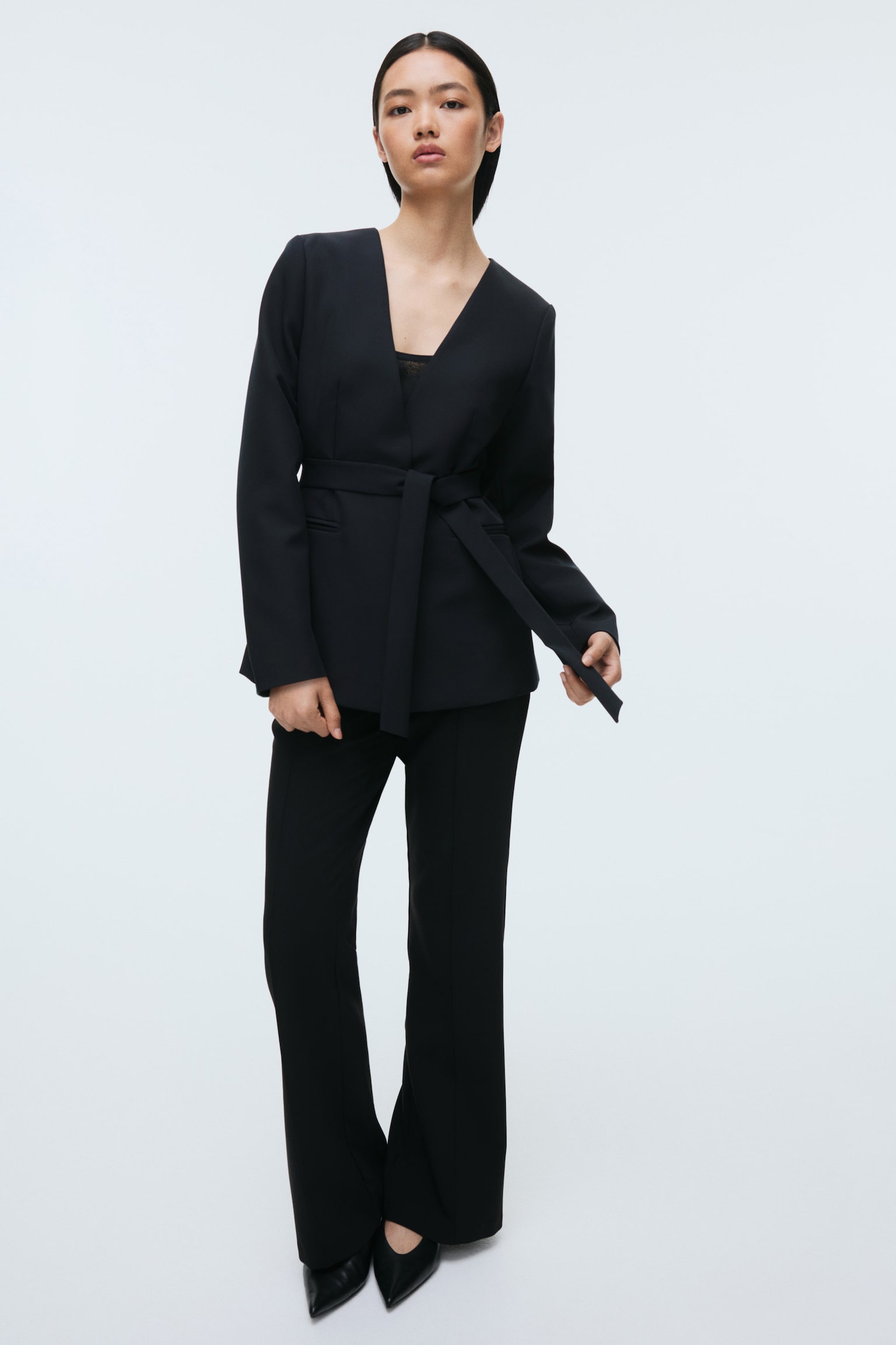 Scarf-detail collarless blazer - Black - 6