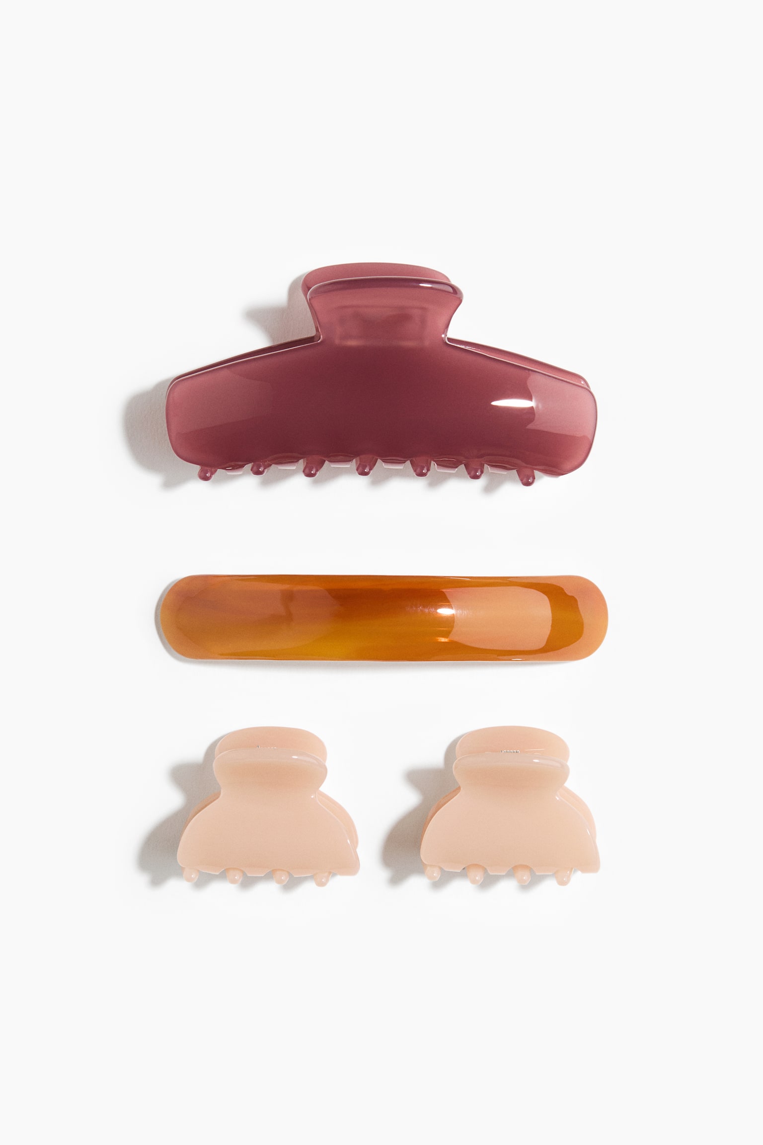 4er-Pack Haarklammern - Dunkelrosa/Gelb/Puderrosa