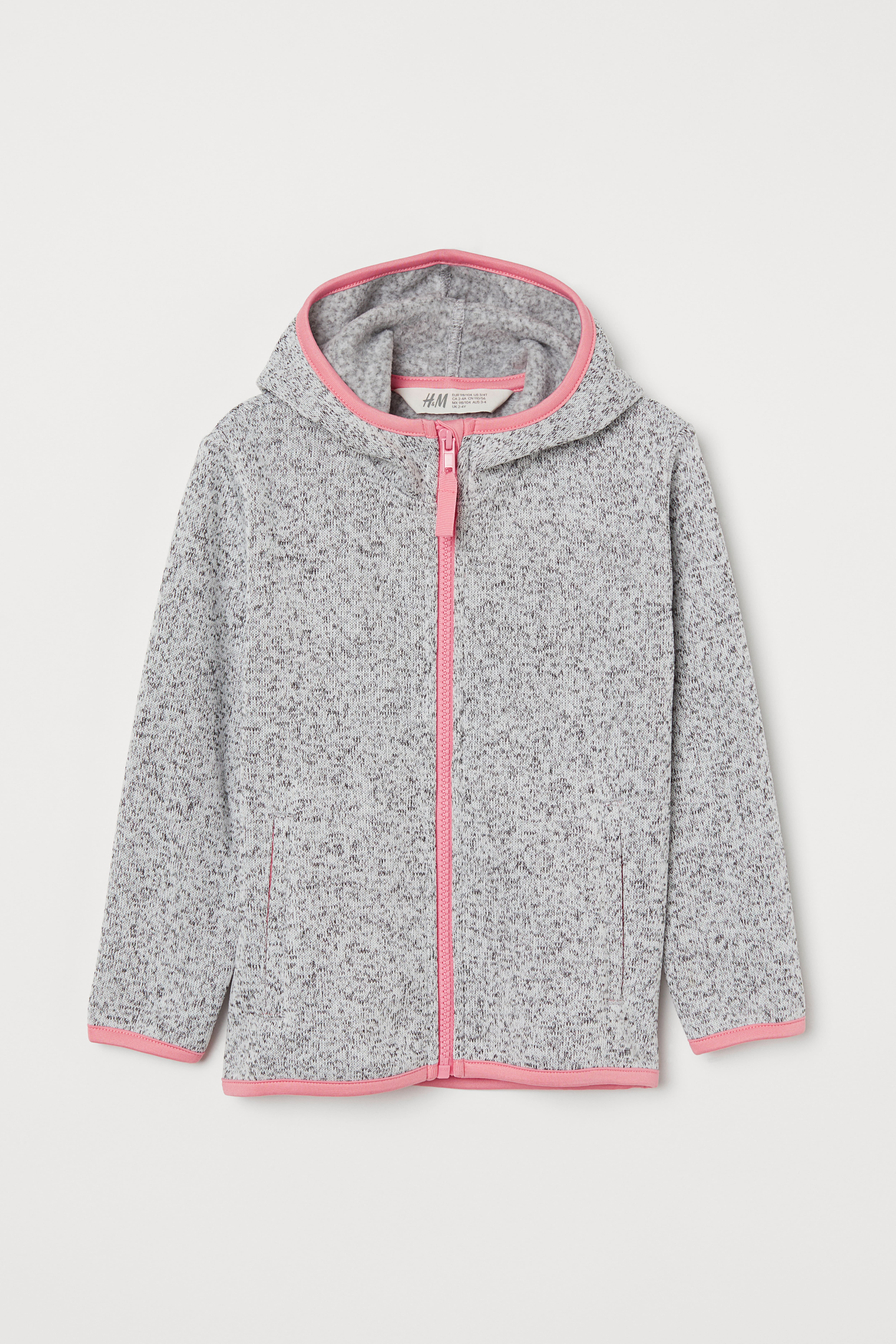 Hooded Knit Fleece Jacket Light gray melange pink Kids H M CA