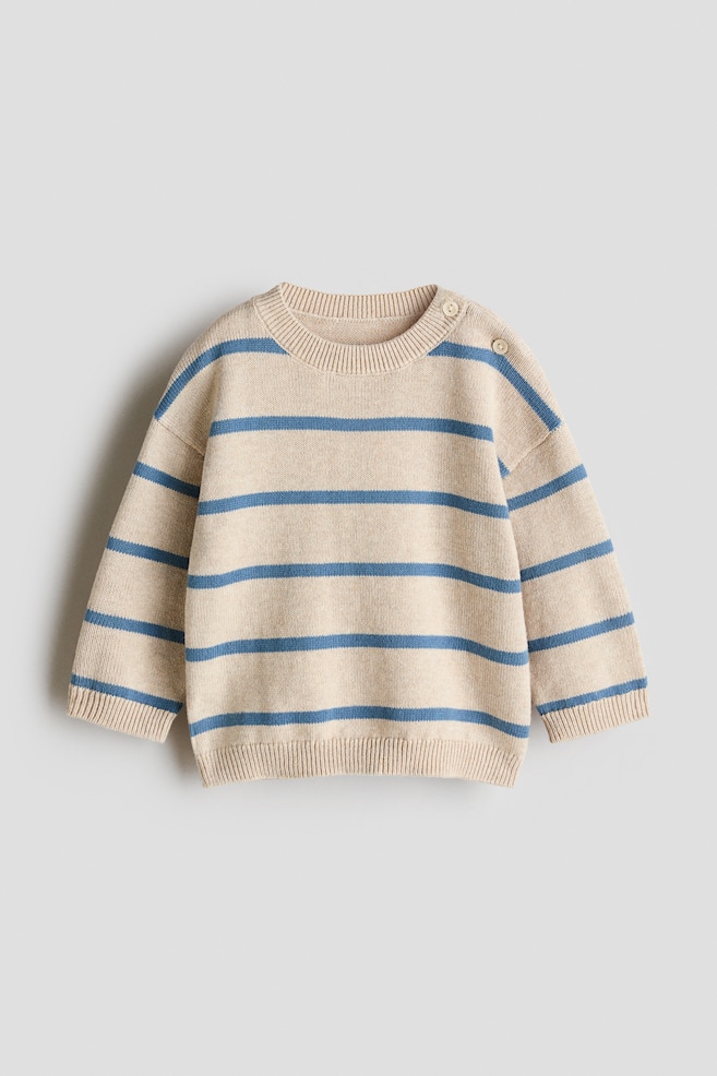Jacquard Knit Cotton Sweater - Light beige/Blue stripe/Light beige/Lion/Grey marle/Dogs/Light beige/Dinosaur/White/Cars/Dusty blue/Dinosaur/Beige/Brown stripe/Light beige/Blue stripe - 1
