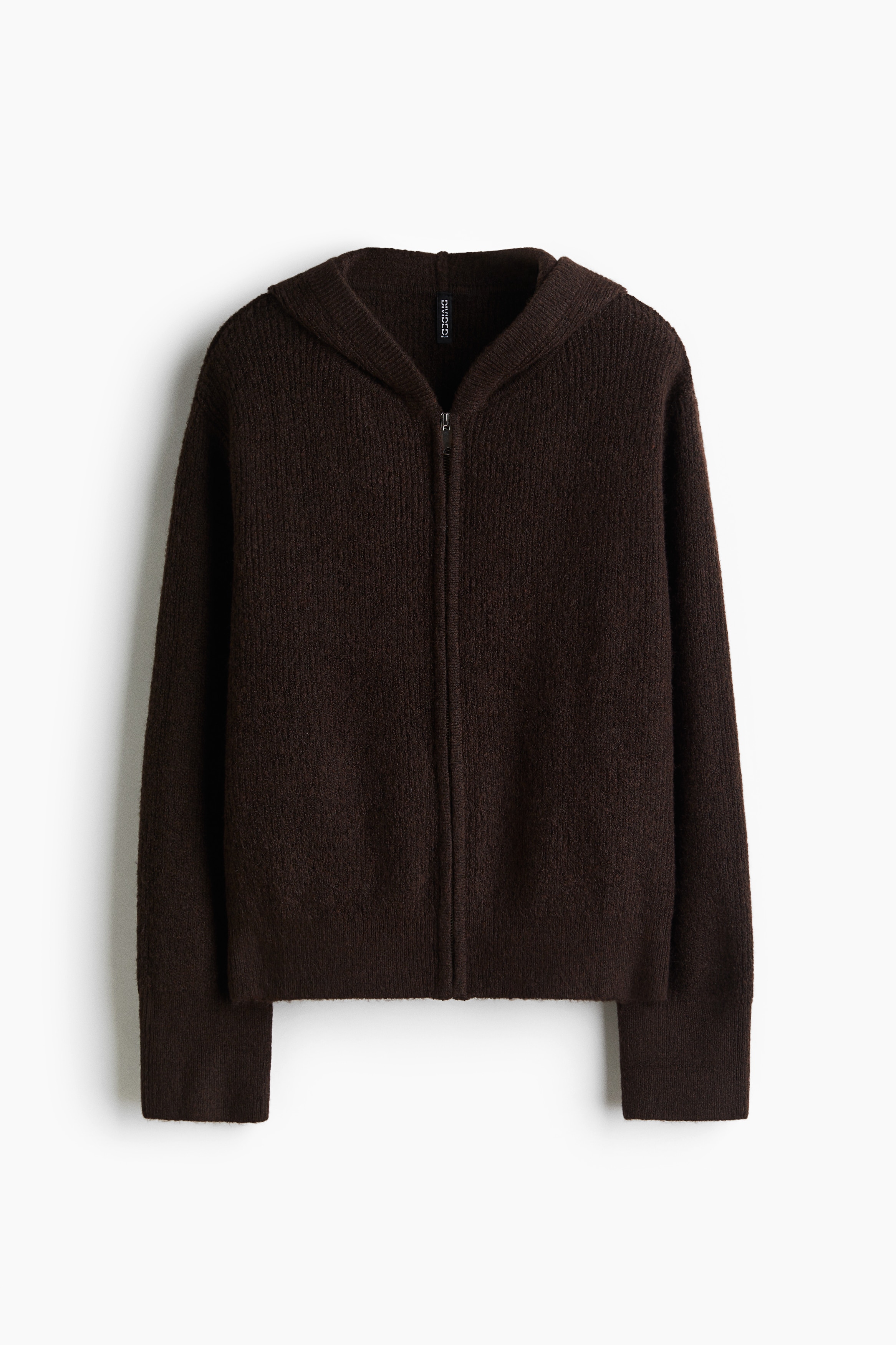Hooded Cardigan with Zipper - Dark brown