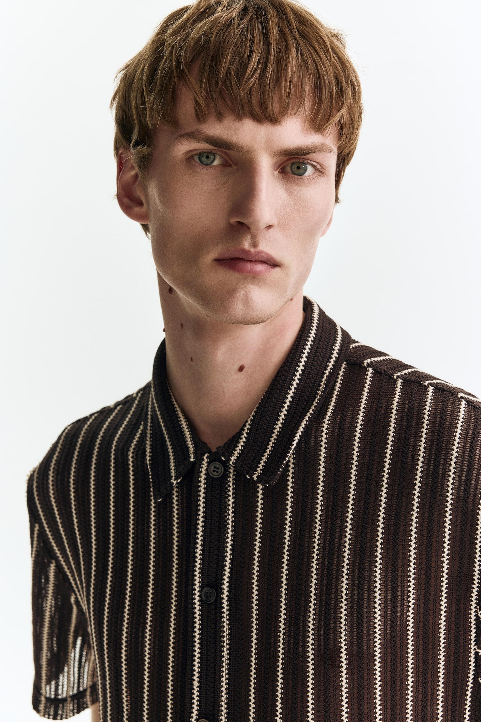 Regular Fit Textured-knit shirt - Dark brown/Striped/White/Striped - 6