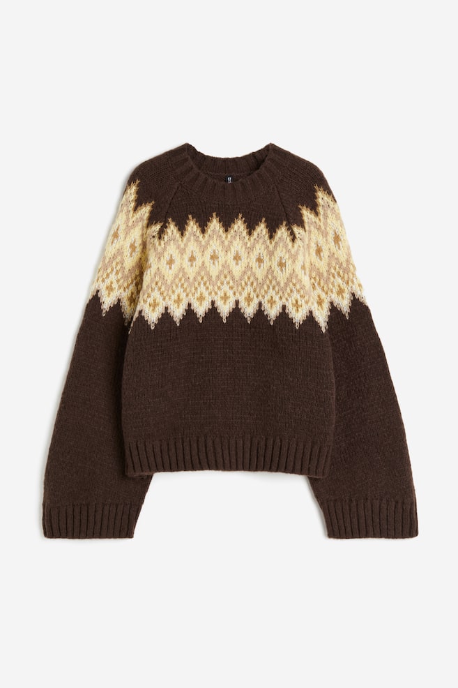 Jacquard-knit jumper - Dark brown/Patterned - 2
