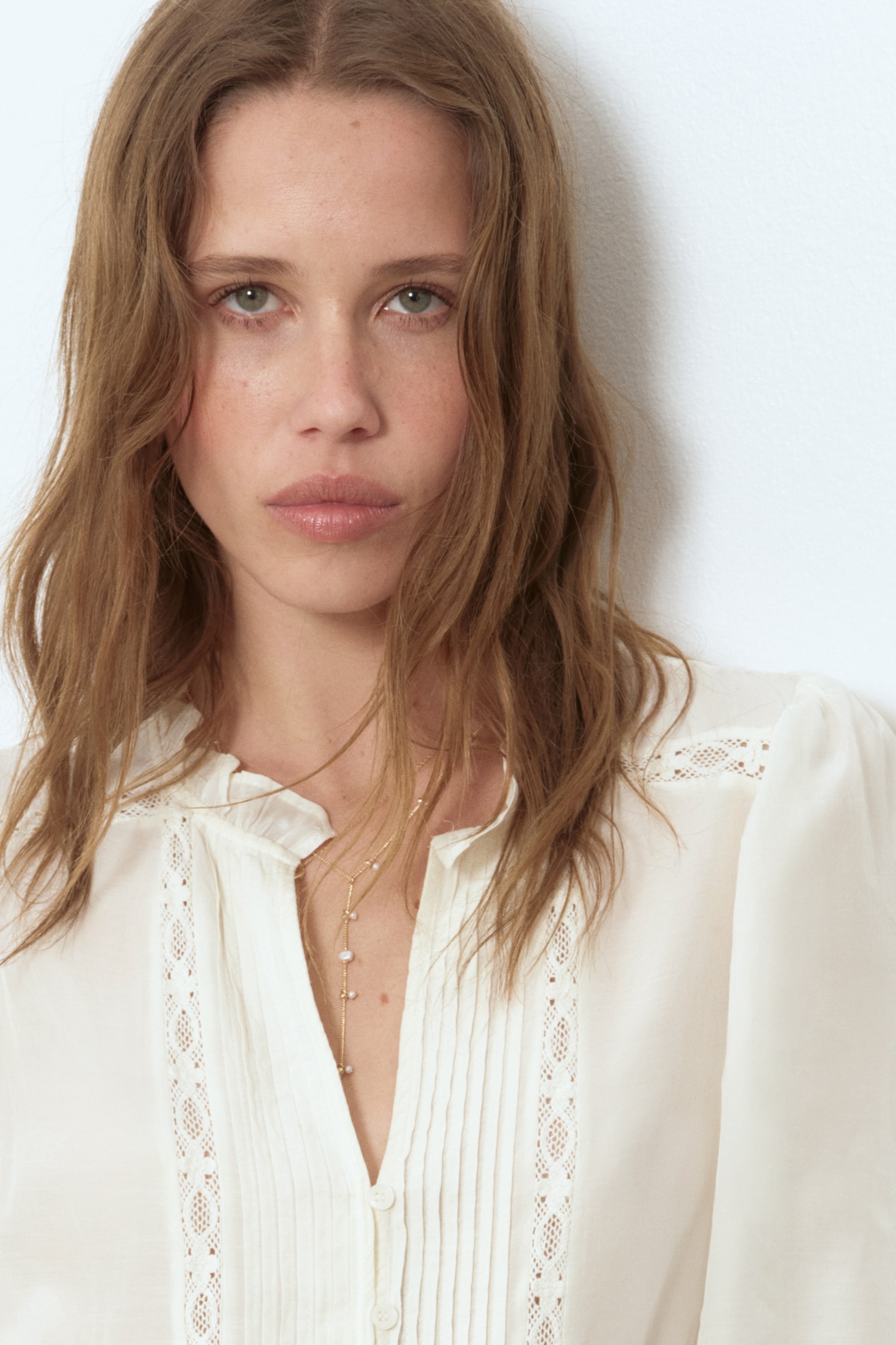 Viscose-blend tunic dress - Cream/Dark brown - 5