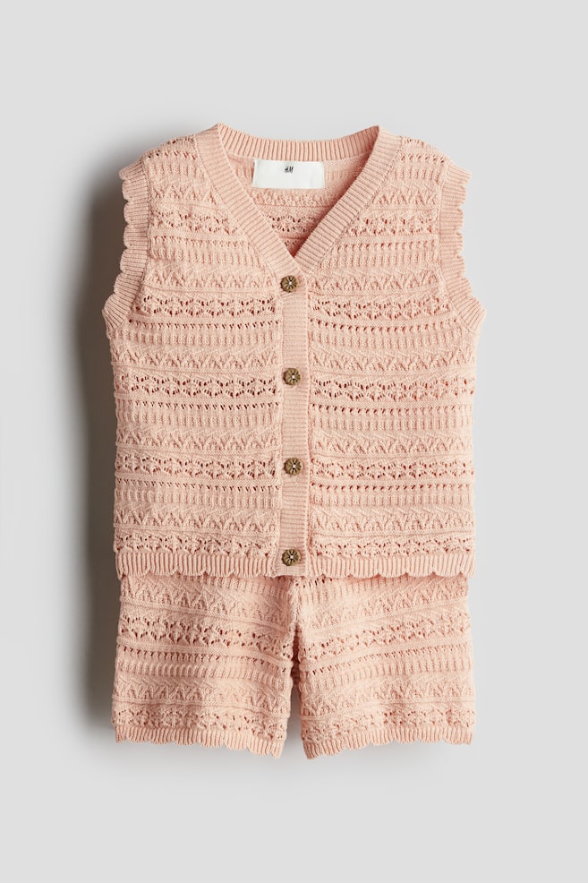 2-piece pattern-knit cotton set - Peach pink - 1
