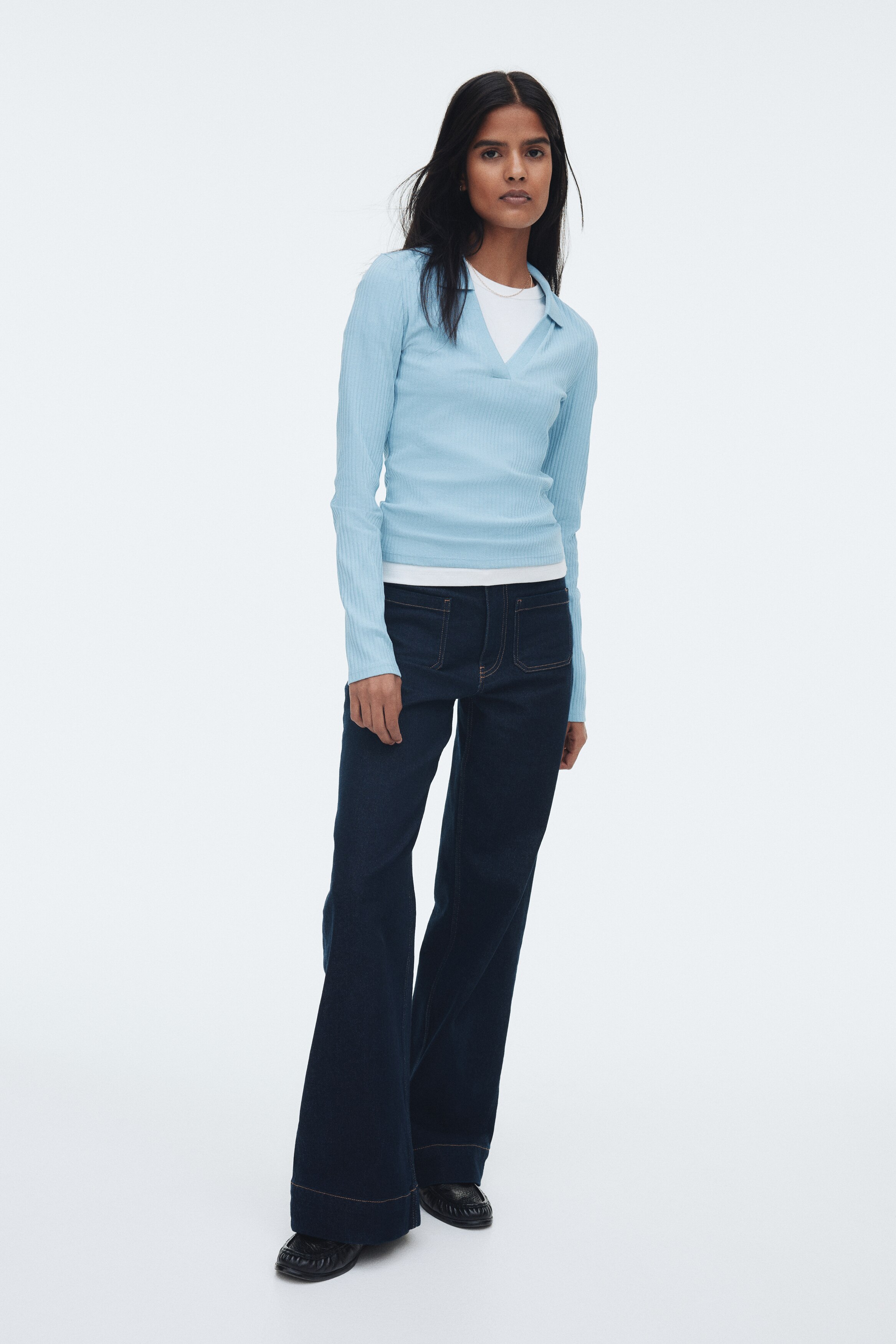 Ribbed collared top