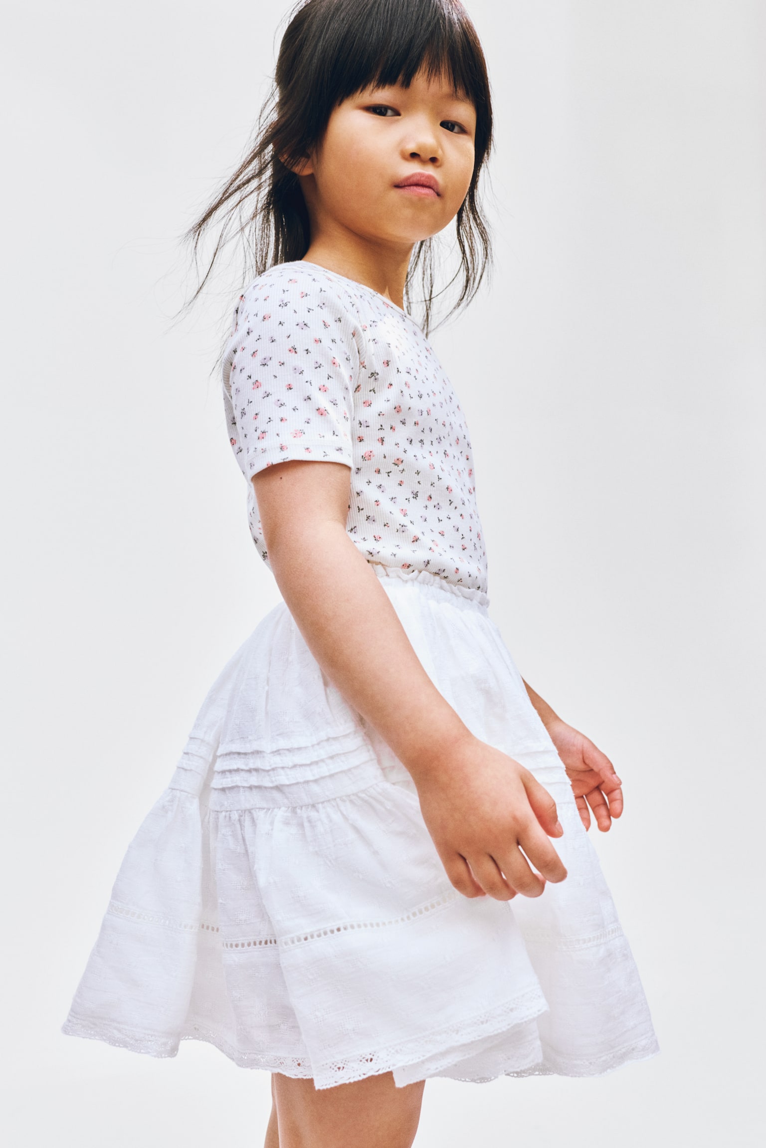 Pintucked cotton skirt - White - 1
