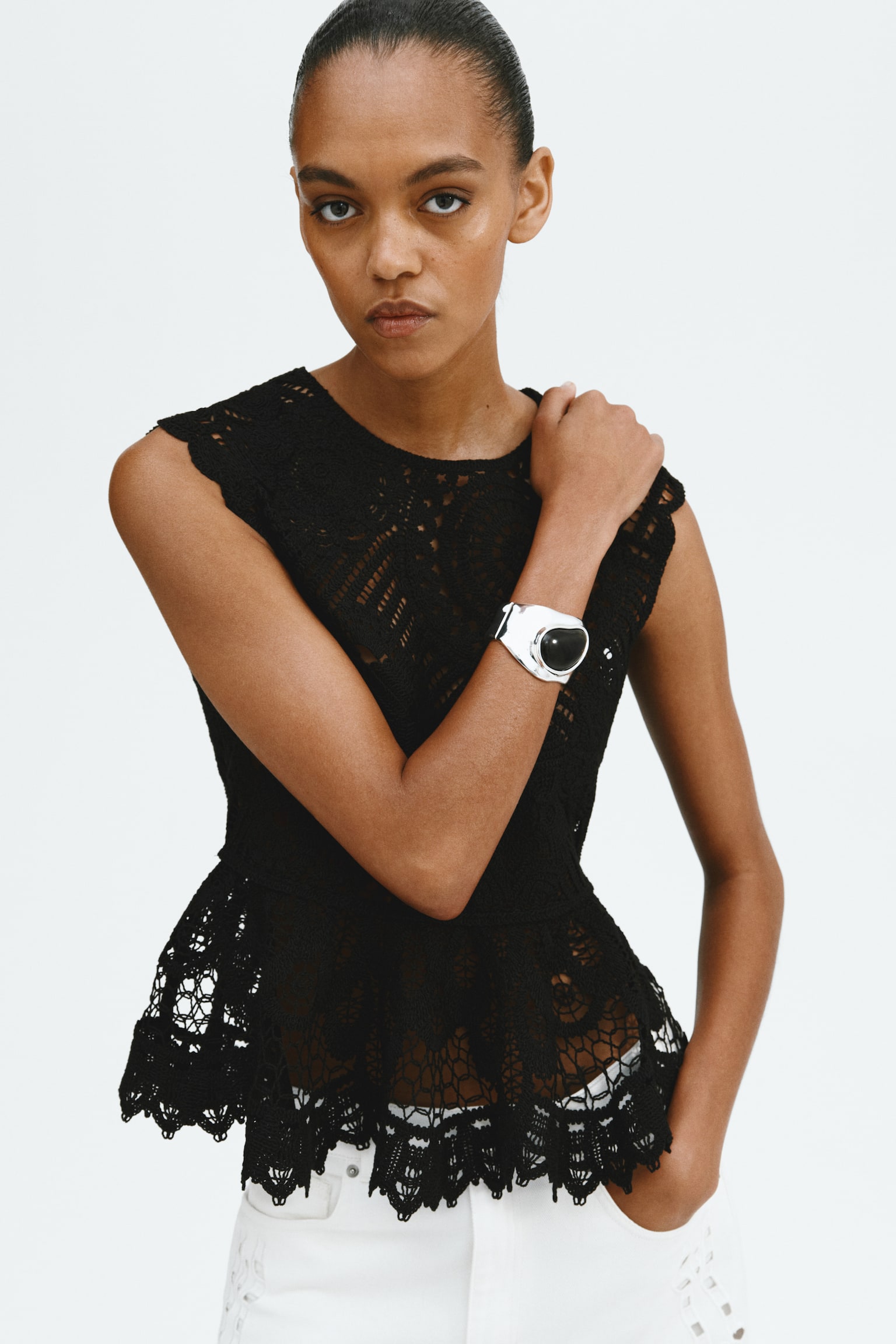 גופיית פפלום בסגנון קרושה - שחור - 6