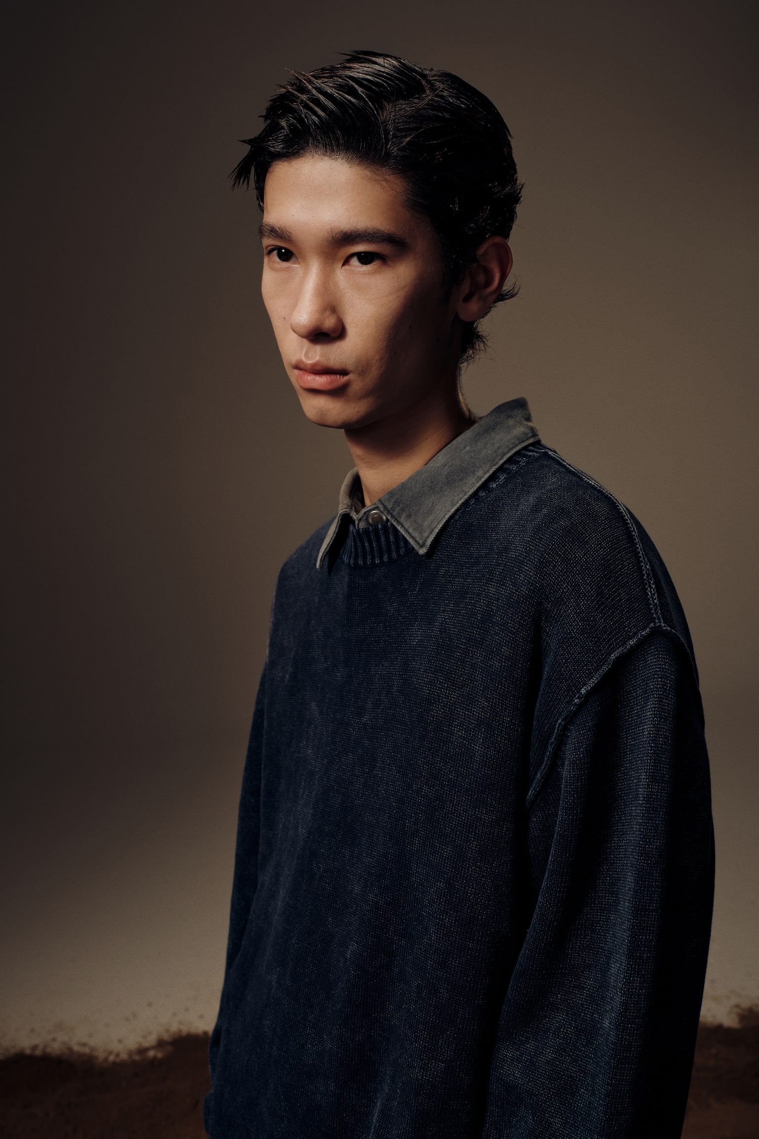 니트 스웨터 루즈핏 - 블랙/브라운 - 5