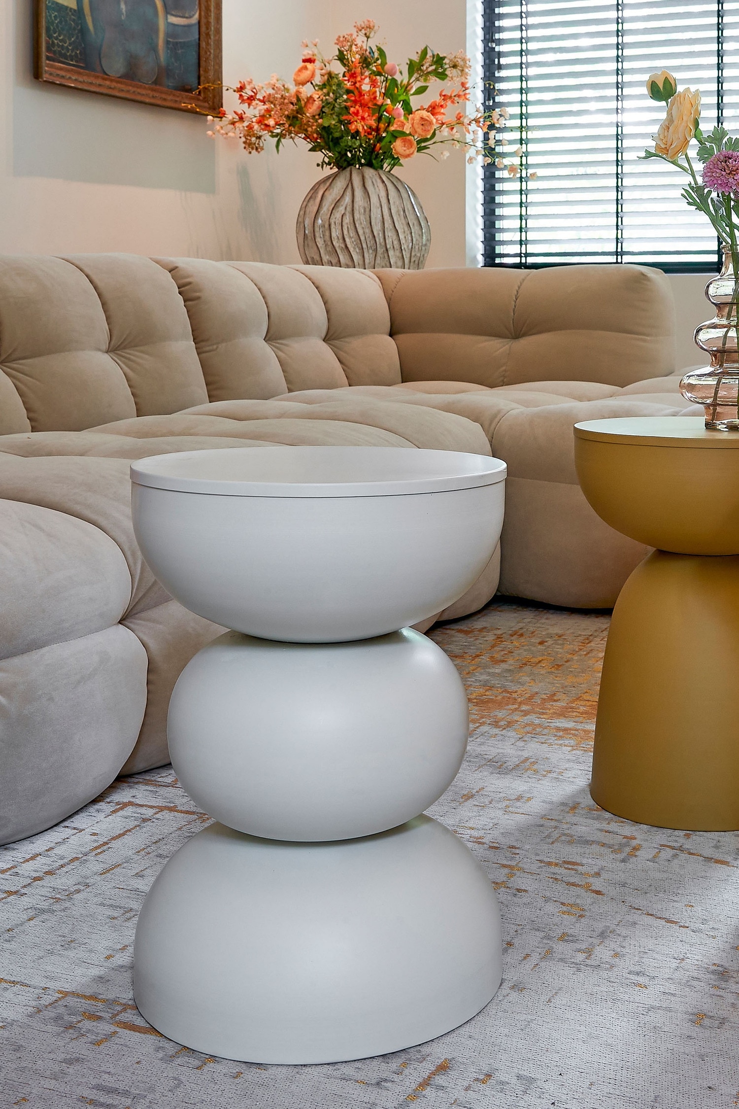 Metalliskt Sidobord - Offwhite/Svart/Orange/Beige/Ockragul