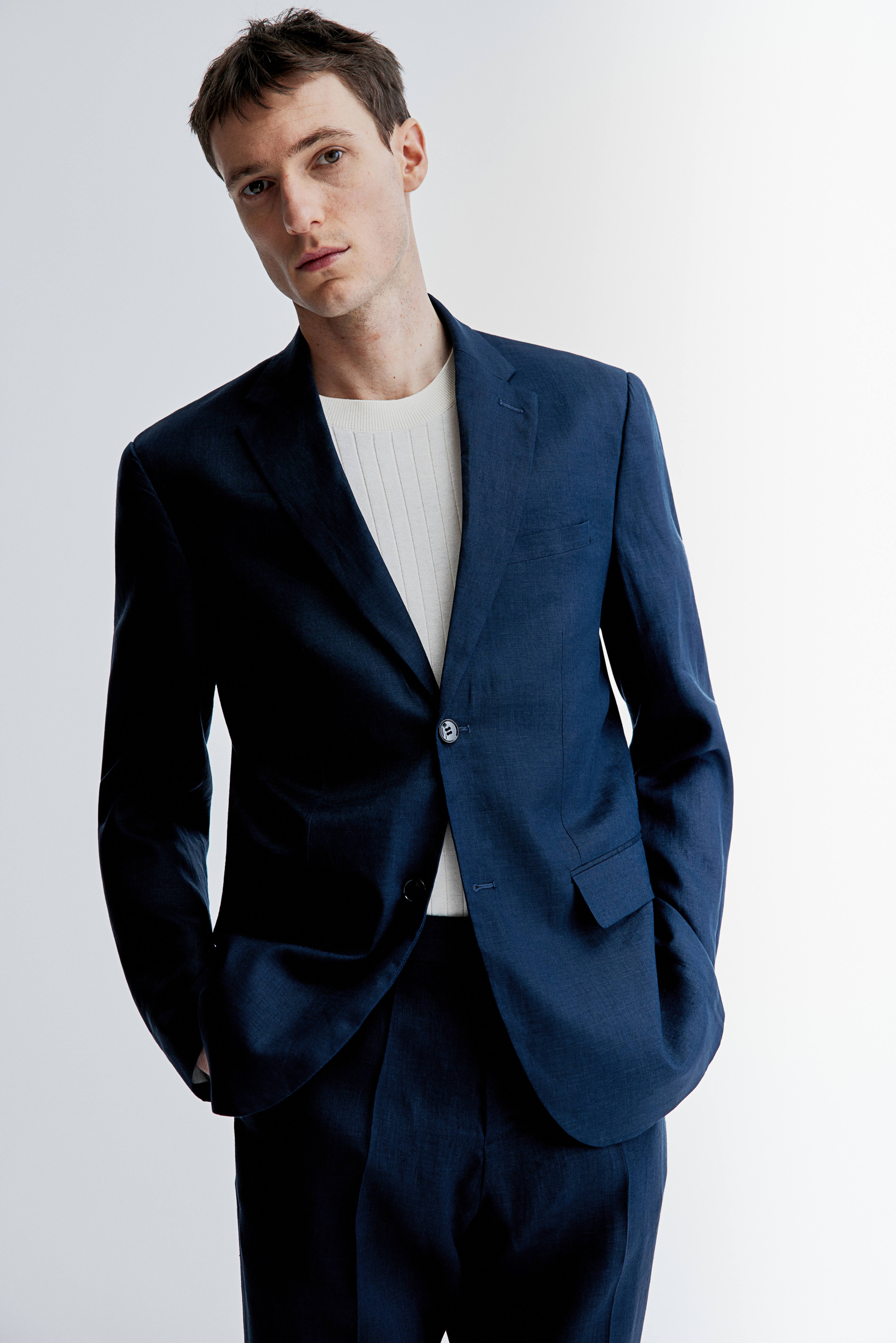 Blue linen jacket men's sale