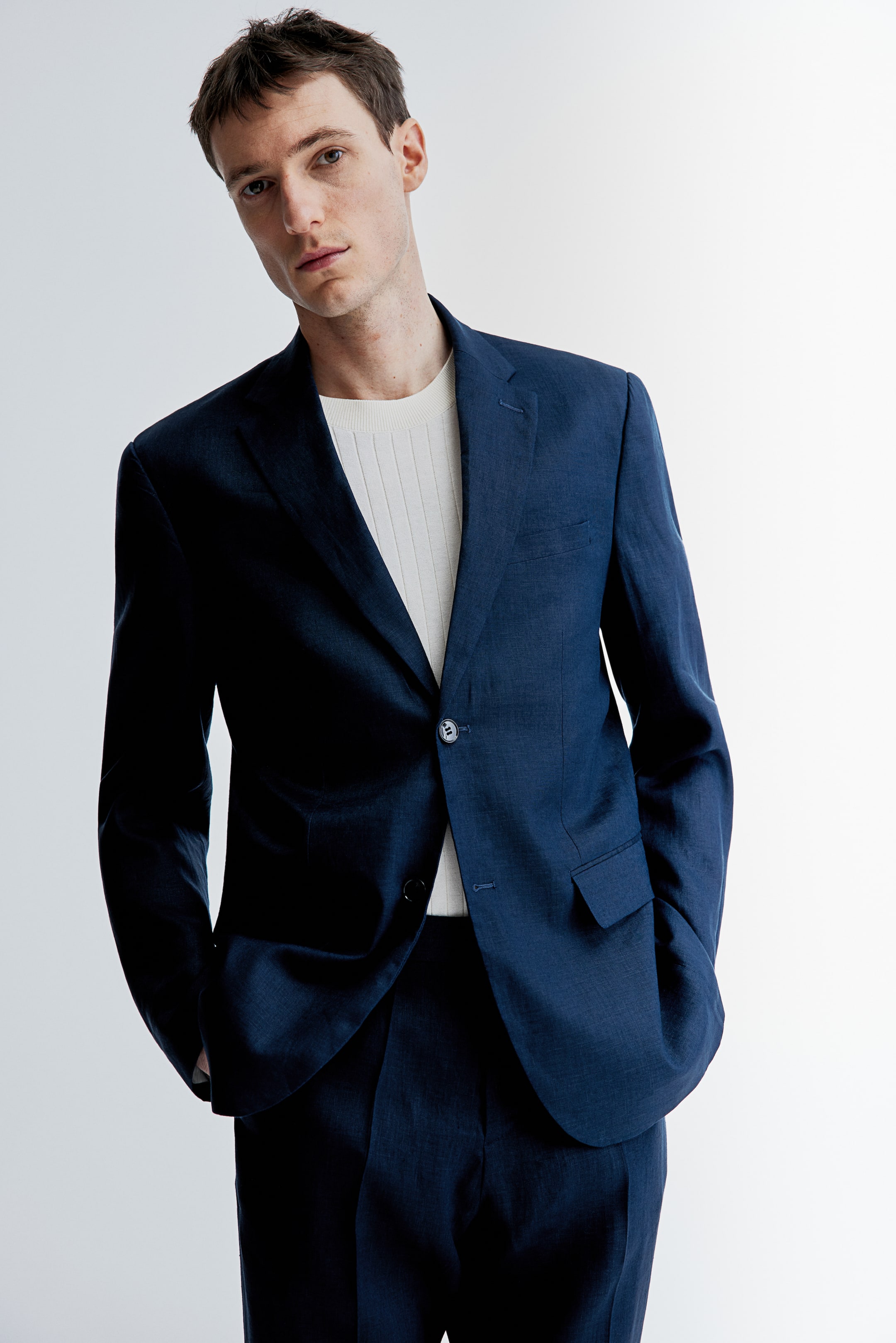 Slim Fit Linen Jacket - Dark blue - Men | H&M US