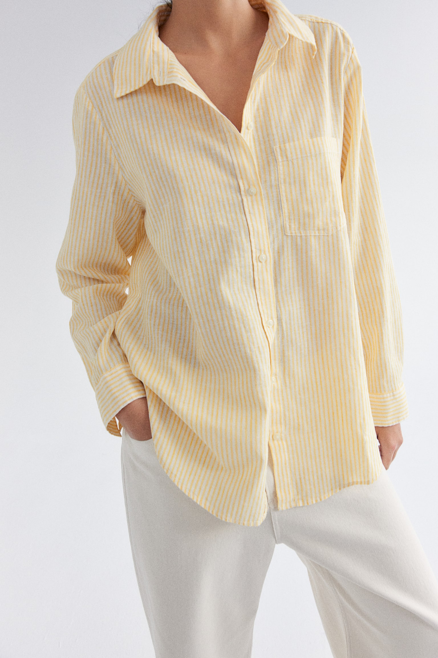 Linen Blend Shirt - Yellow/Stripe/White/Light blue/Light beige/Khaki green/Blue/Bright blue/Black/Blue/White stripe - 3