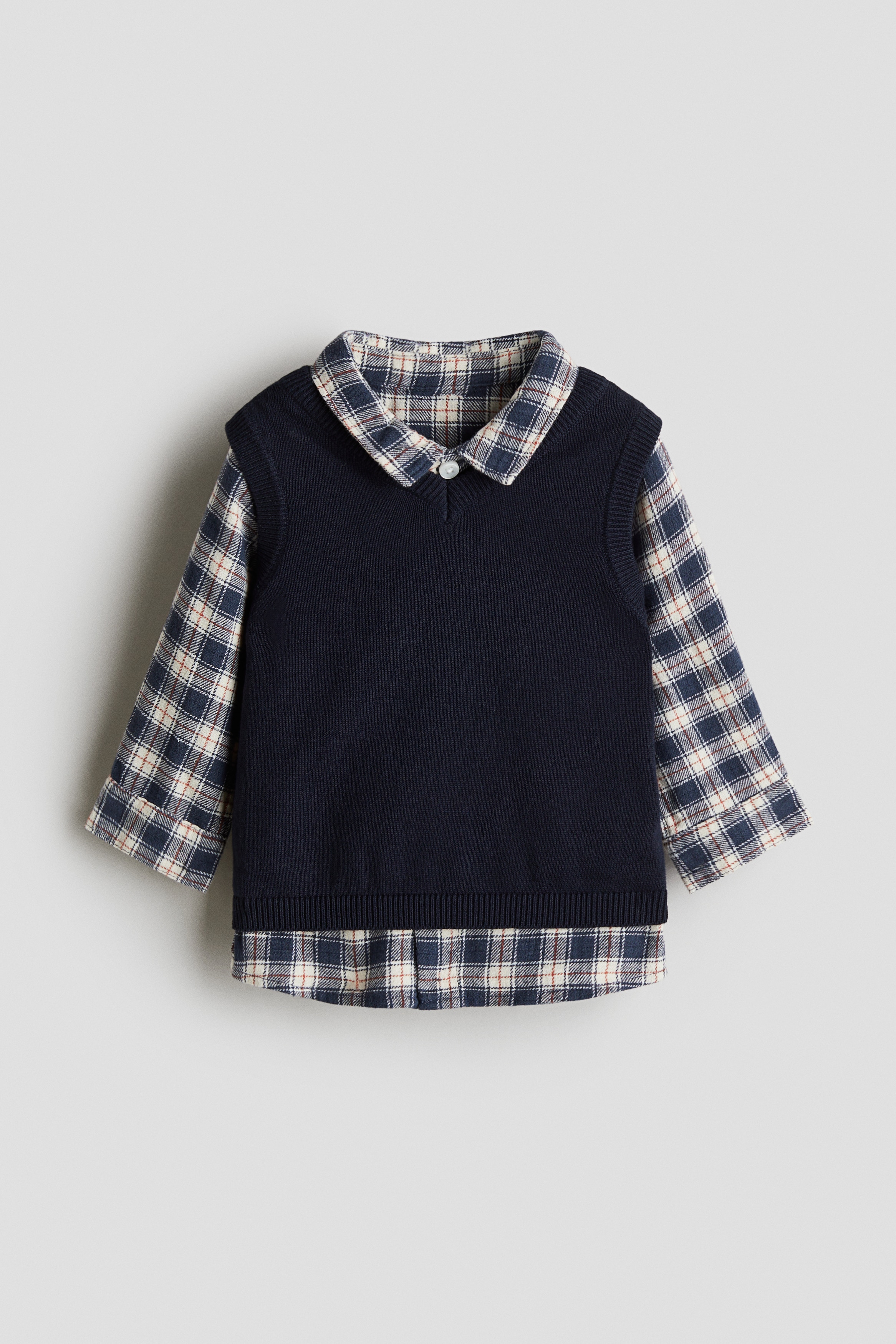 Baby - Navy blue/Checked 2-piece shirt and sweater vest set - Size: 2-3Y  - H&M