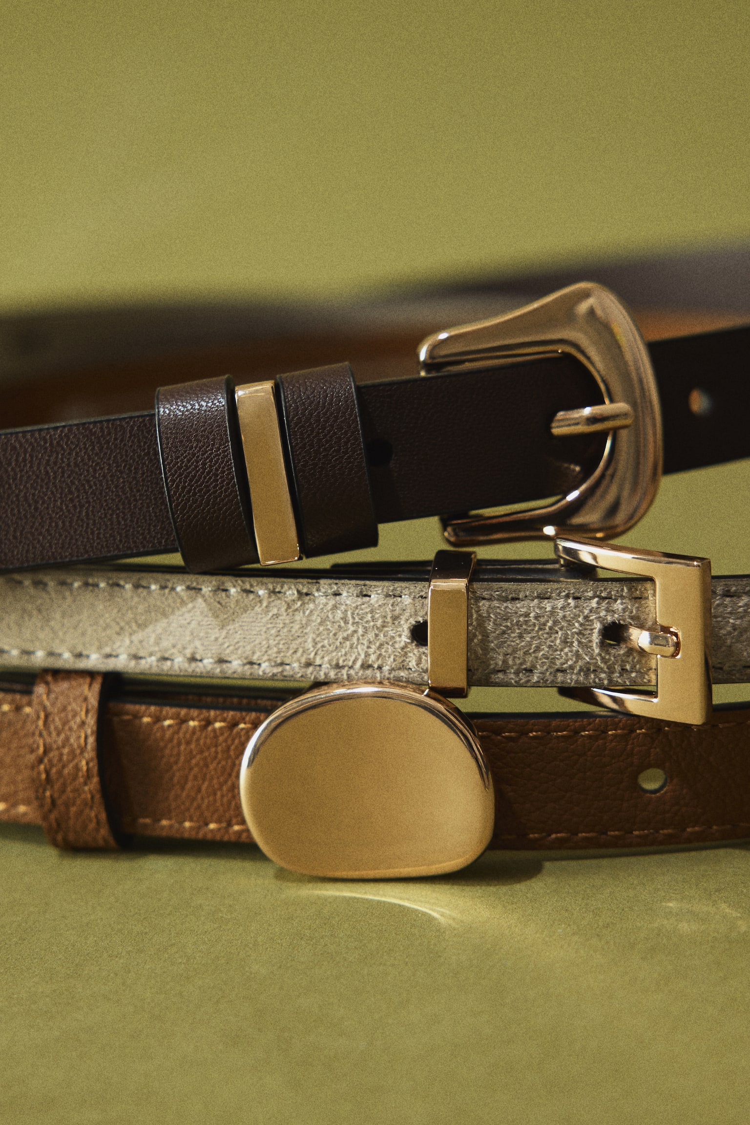 מארז 3 חגורות מותן - חום כהה/בז' בהיר - 1