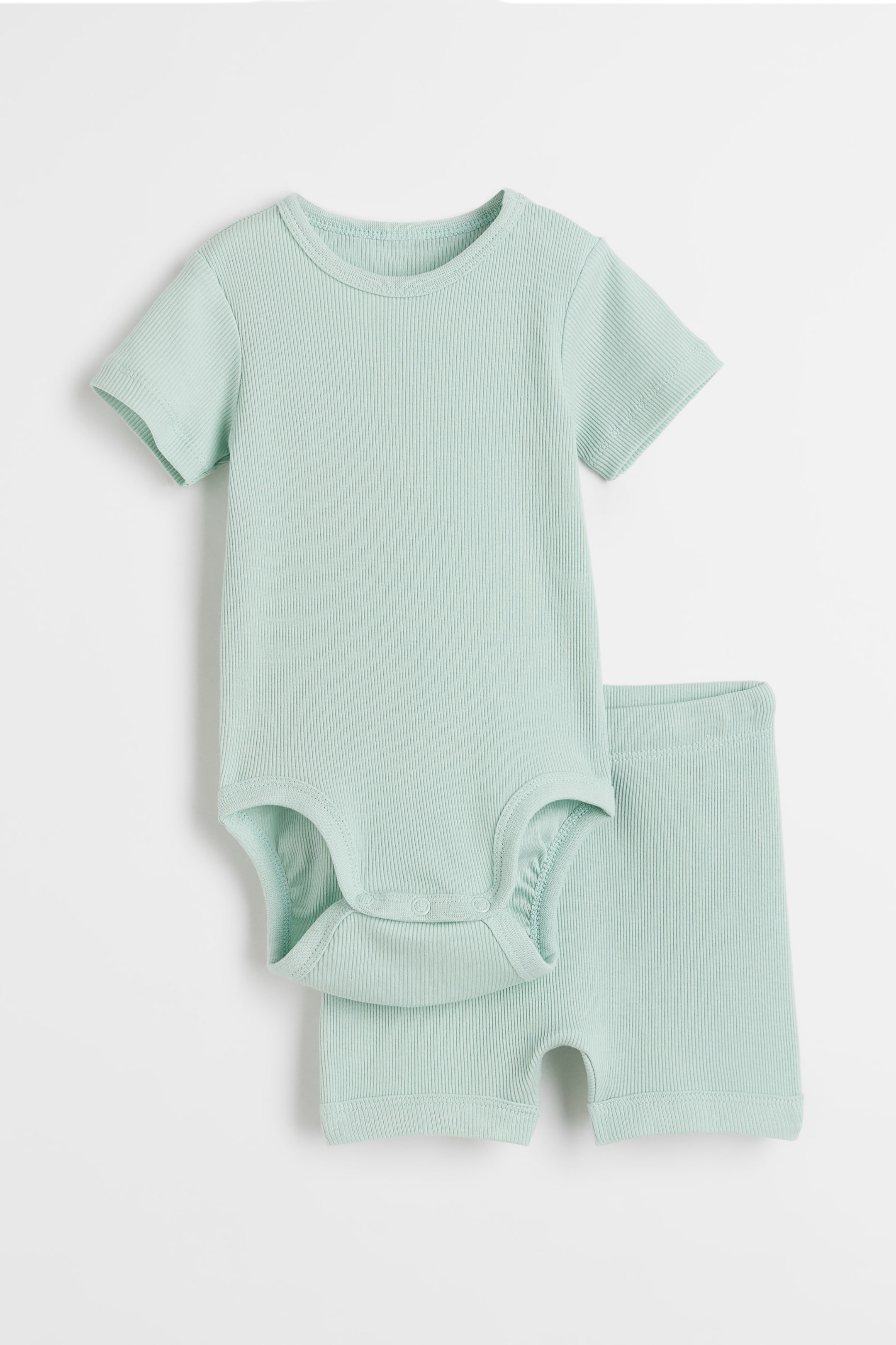 Xem ảnh lớn hơn: Bộ cotton gân nổi - Màu ngọc lam nhạt - Kids | H&M VN 1