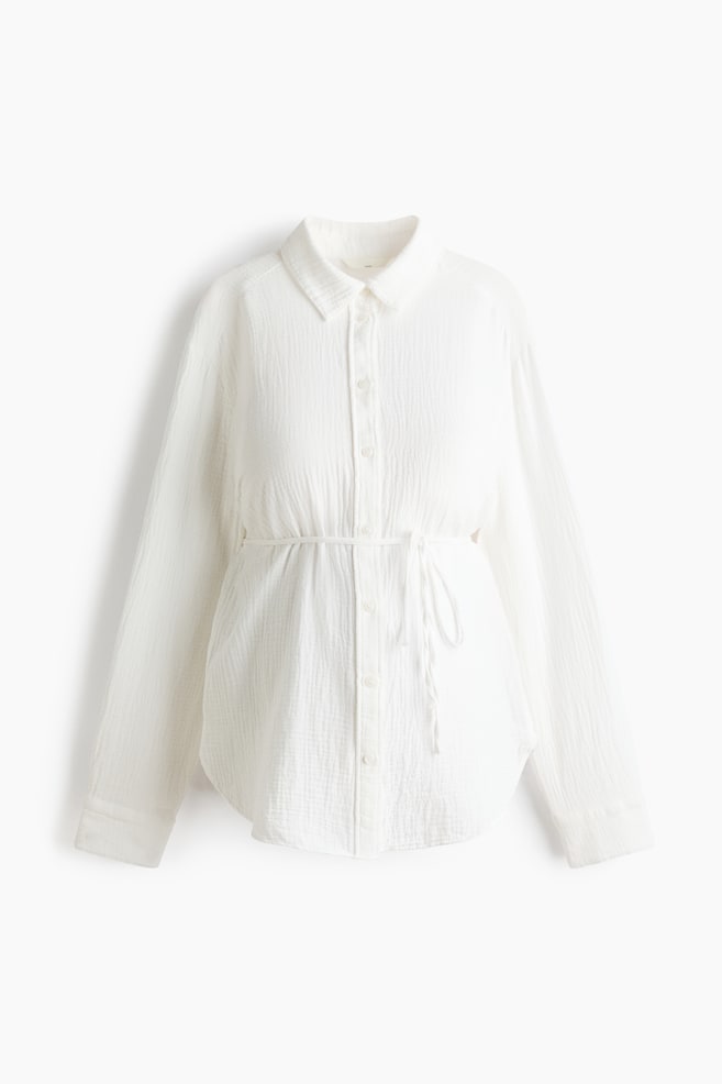 MAMA Before & After Muslin Shirt - White/Dark khaki green/Beige/striped - 1