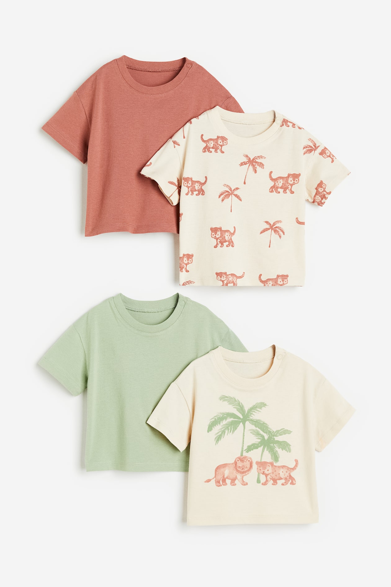 4-pack T-shirts - Round Neck - Short sleeve - Cream/animals - Kids | H&M US