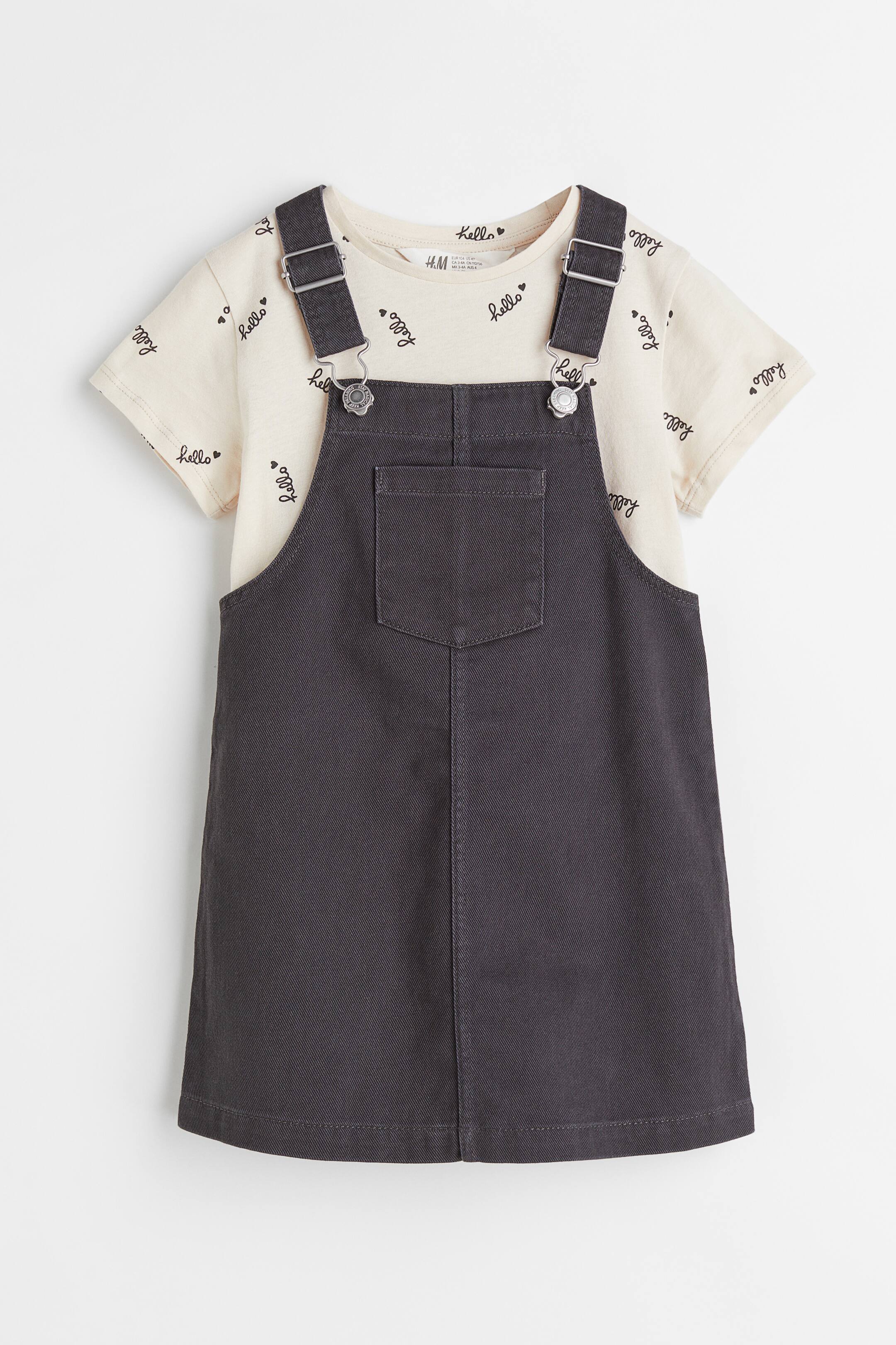הצגת תמונה גדולה יותר: סט 2 חלקים מכותנה - Light beige/Denim black - Kids | H&M IL 1
