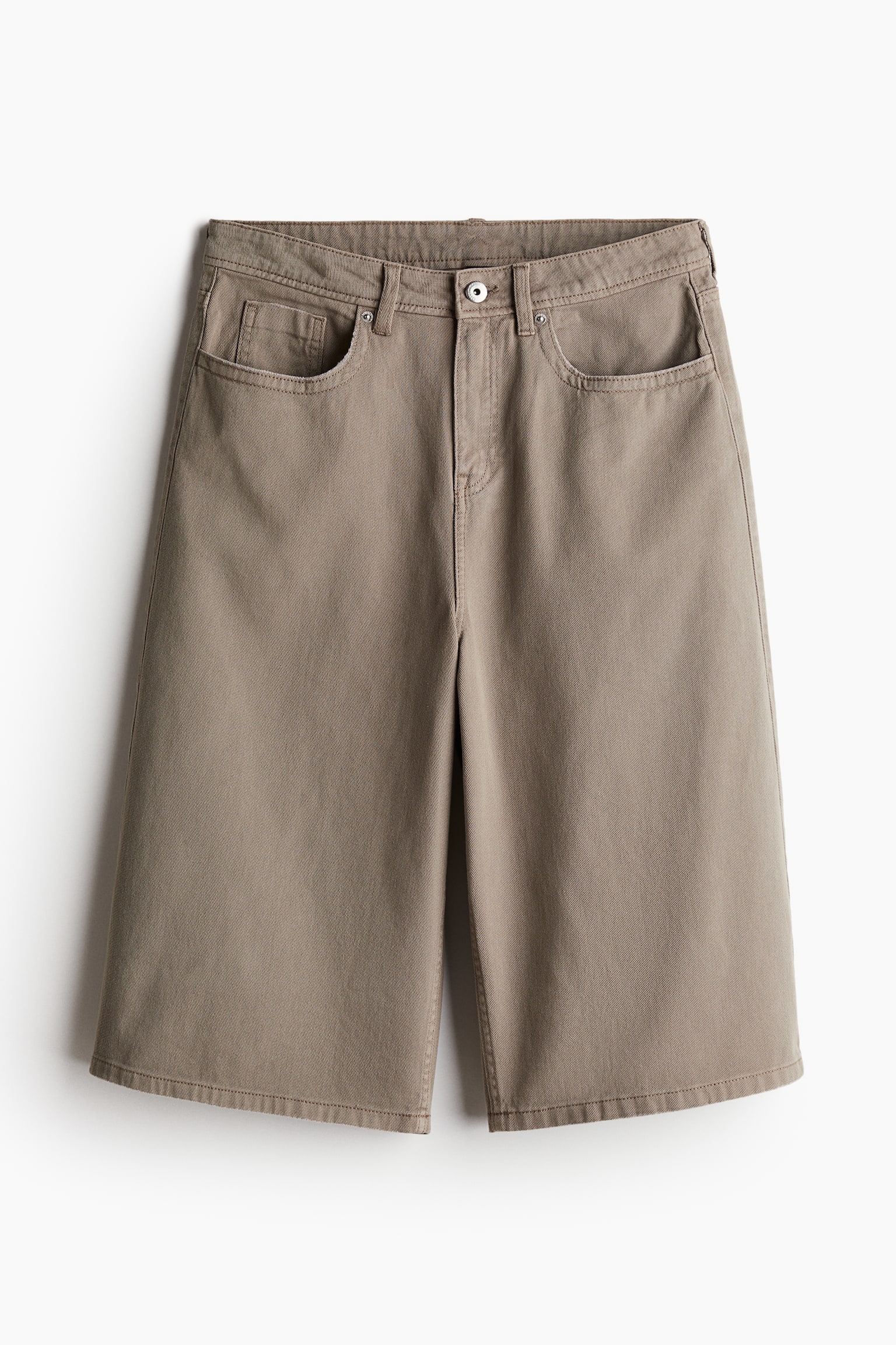 Knee Length Twill Shorts - Greige/Cream/Black - 2