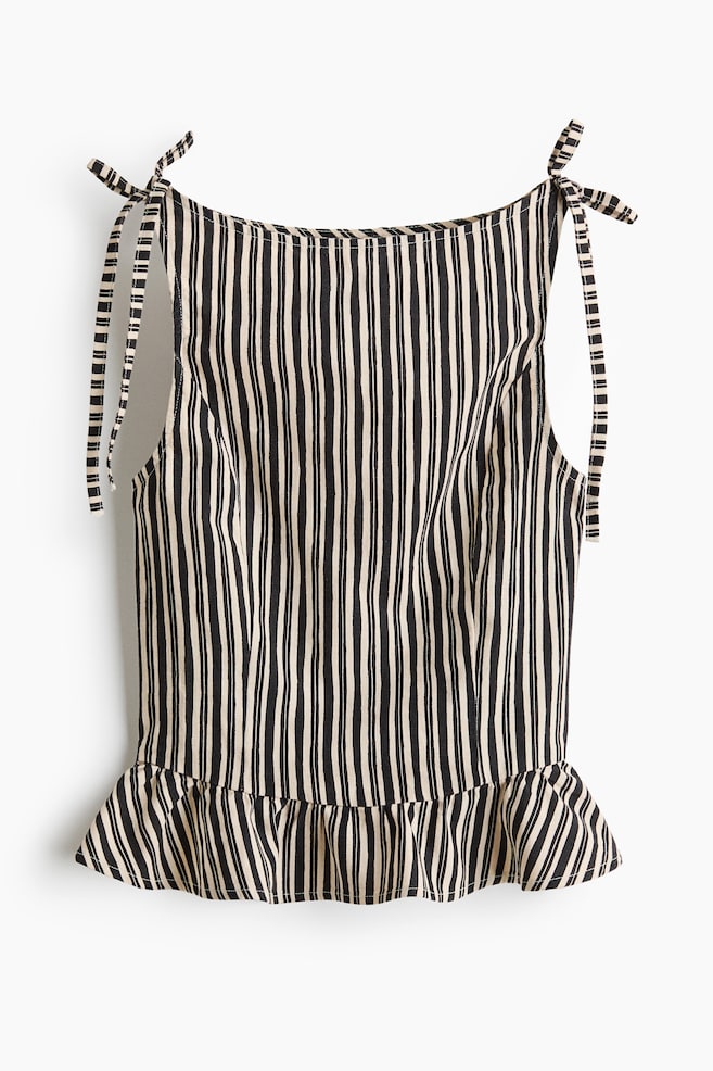 Linen-blend peplum top - Dark grey/Striped - 1