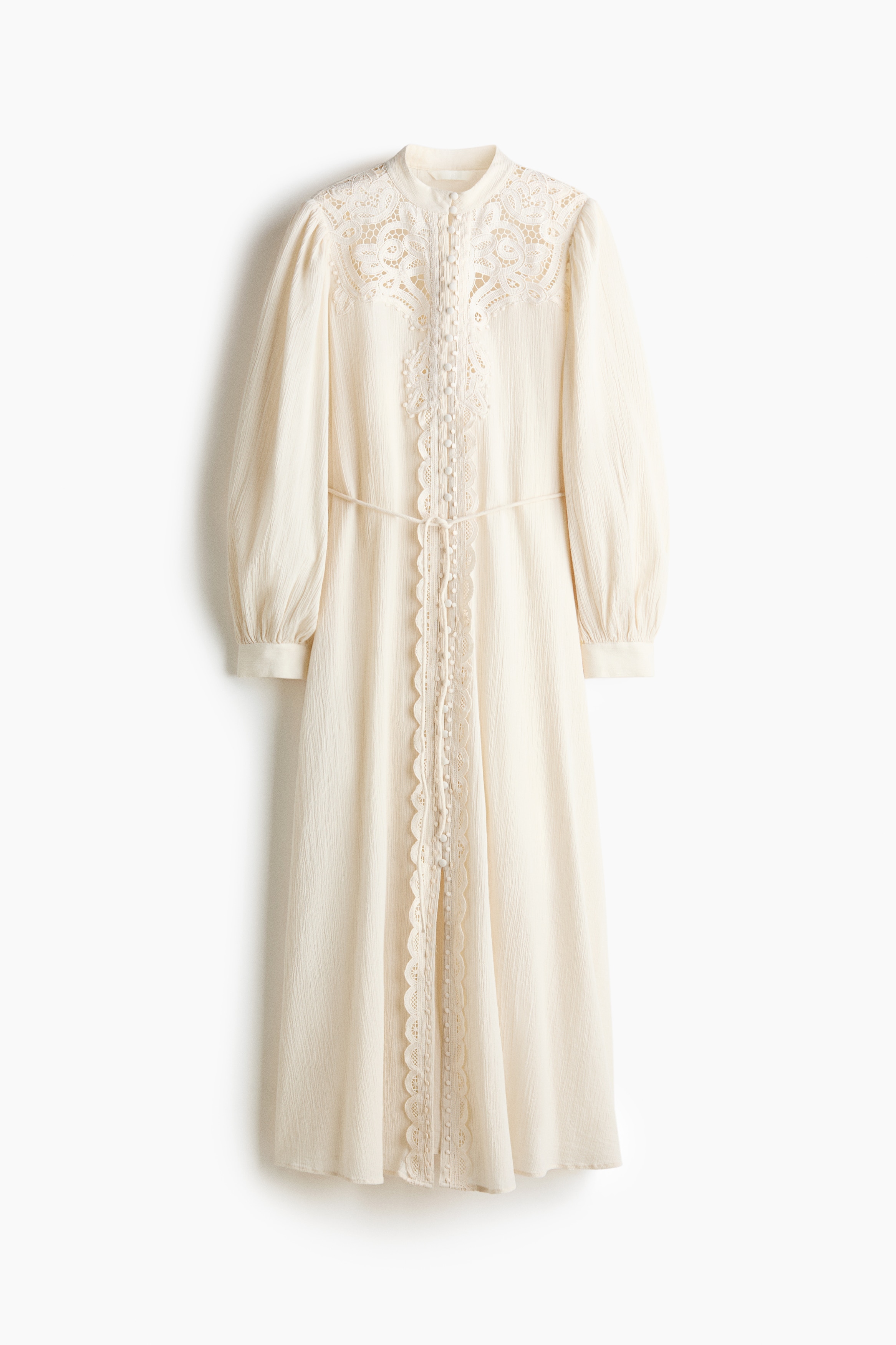 Lace-detail cotton dress - Cream/Dark brown/Light pink