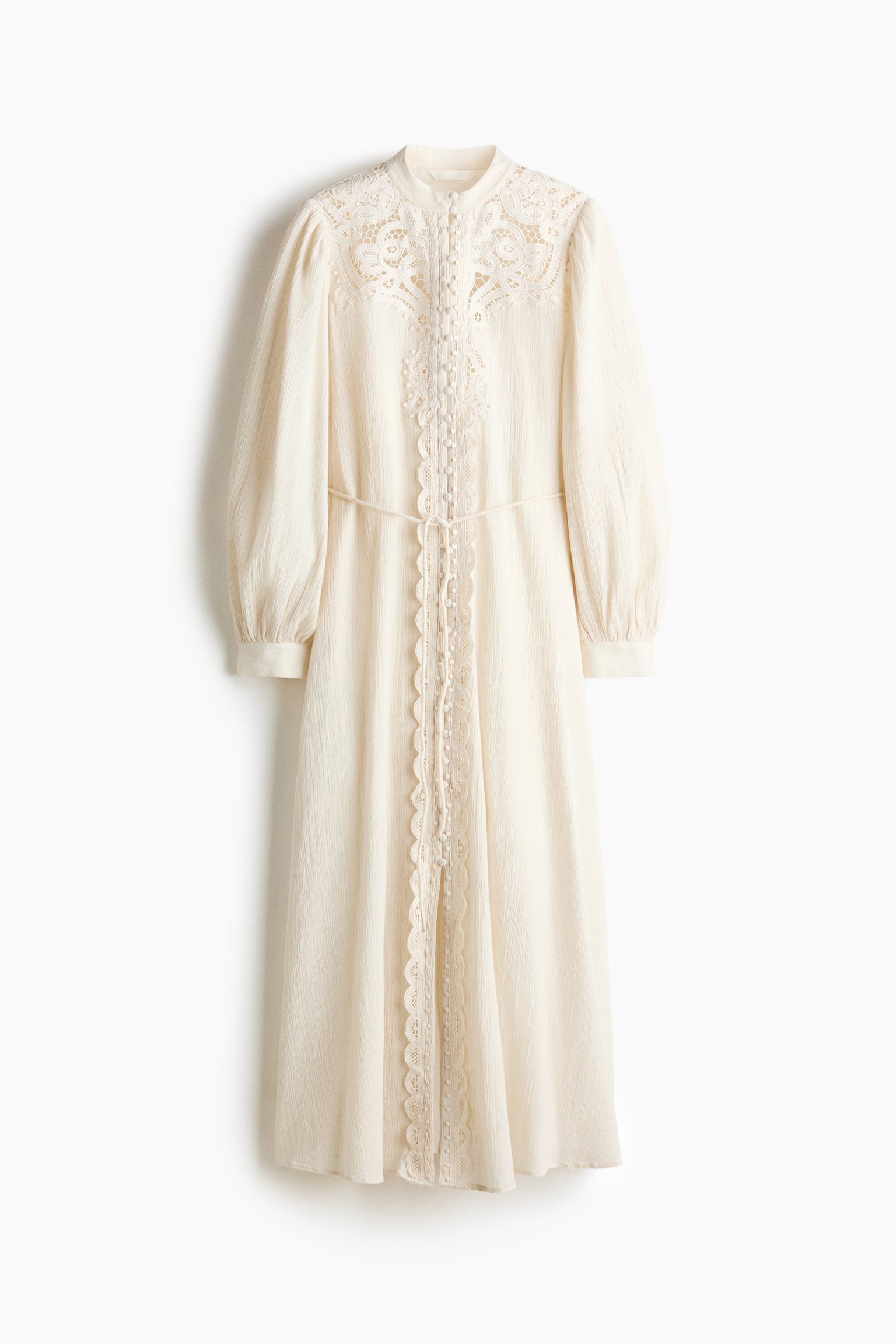 Lace-detail cotton dress - Cream/Light pink/Dark brown - 2