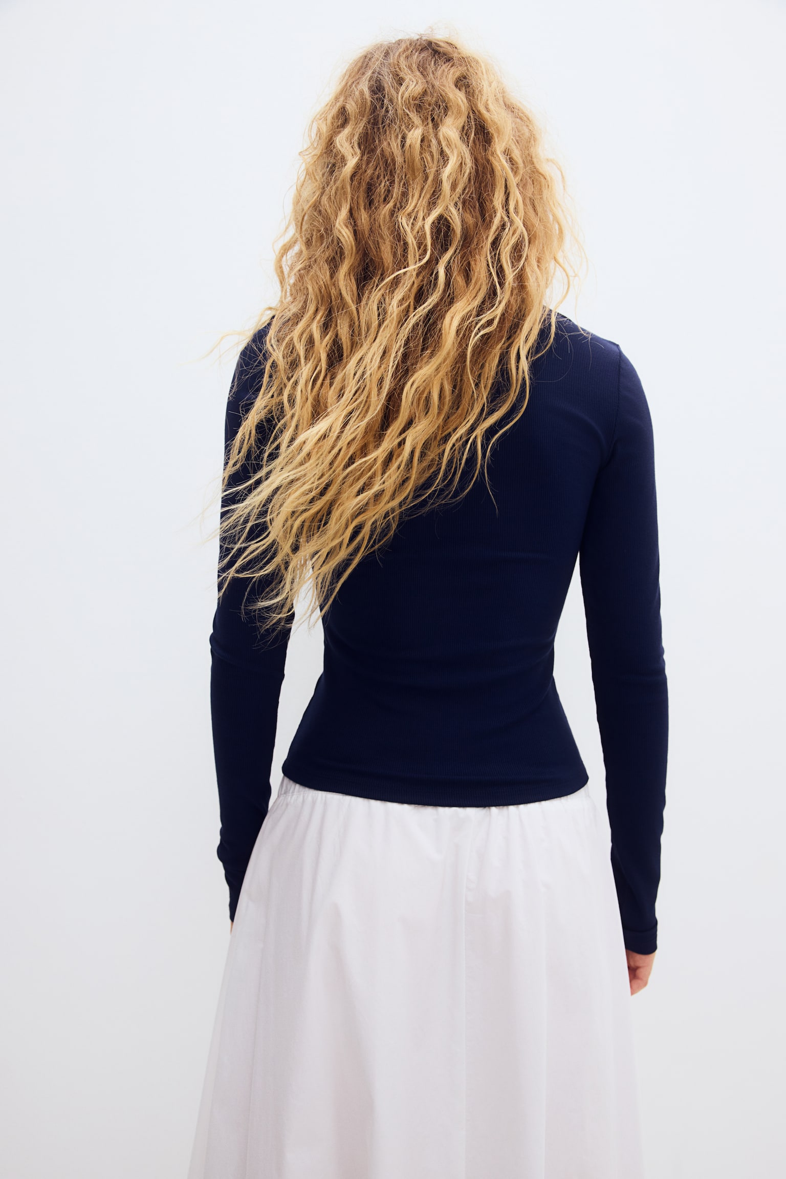 Lace-trimmed jersey top - Dark blue/Cream - 5