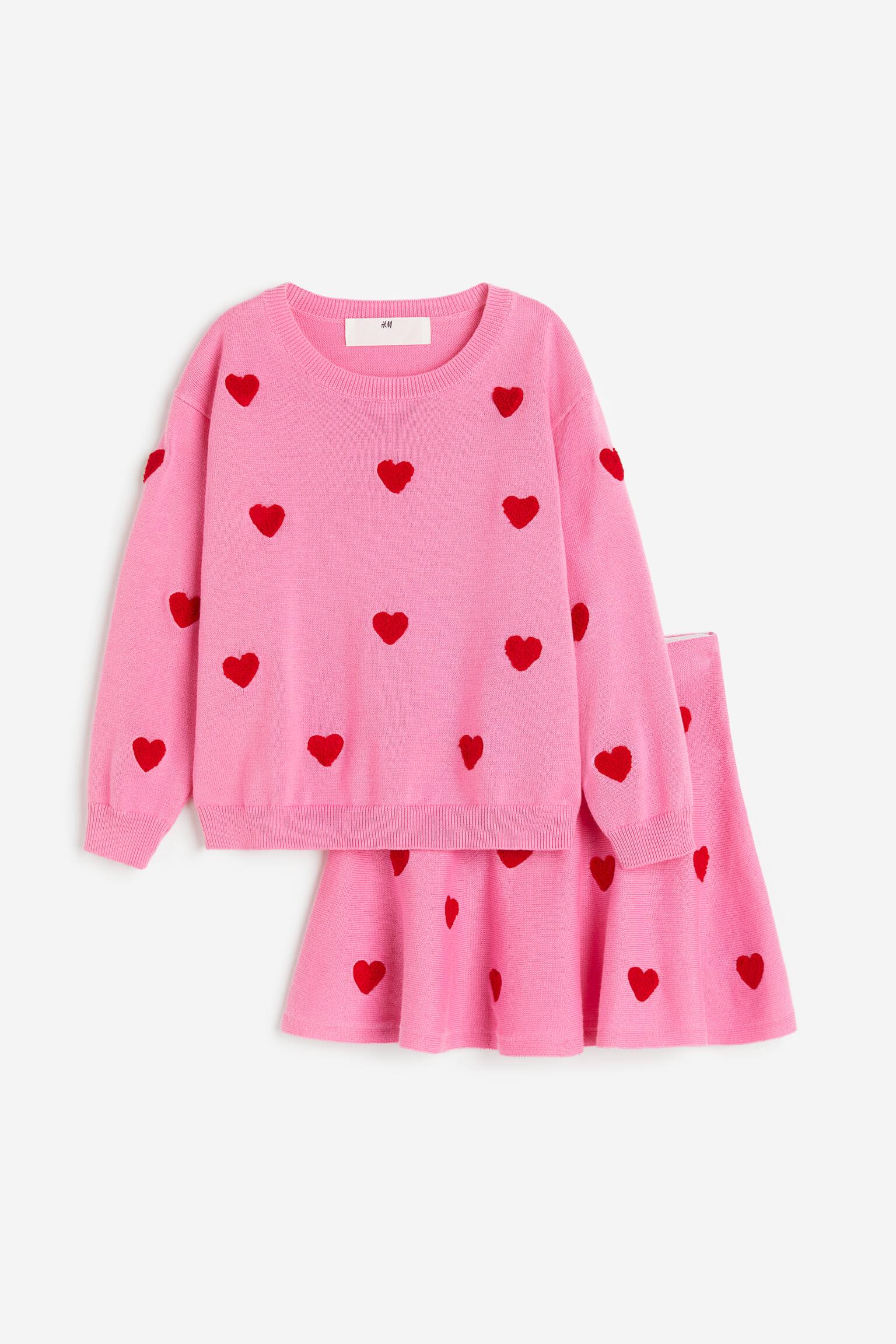 2-piece Fine Knit Cotton Set - Pink/Hearts/Dusty pink/Stripe/Cream/Bows/White/Hearts - 1