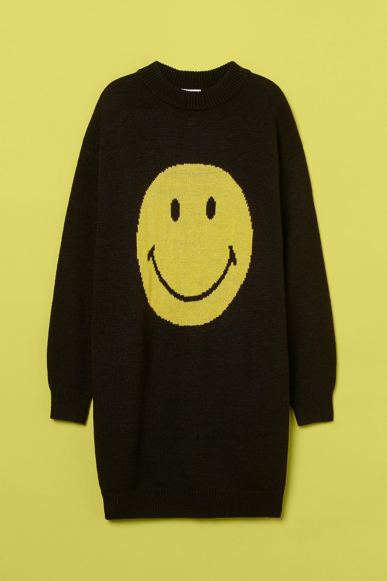 Jacquard-knit Dress - Round Neck - Long sleeve - Black/Smiley® - Ladies ...