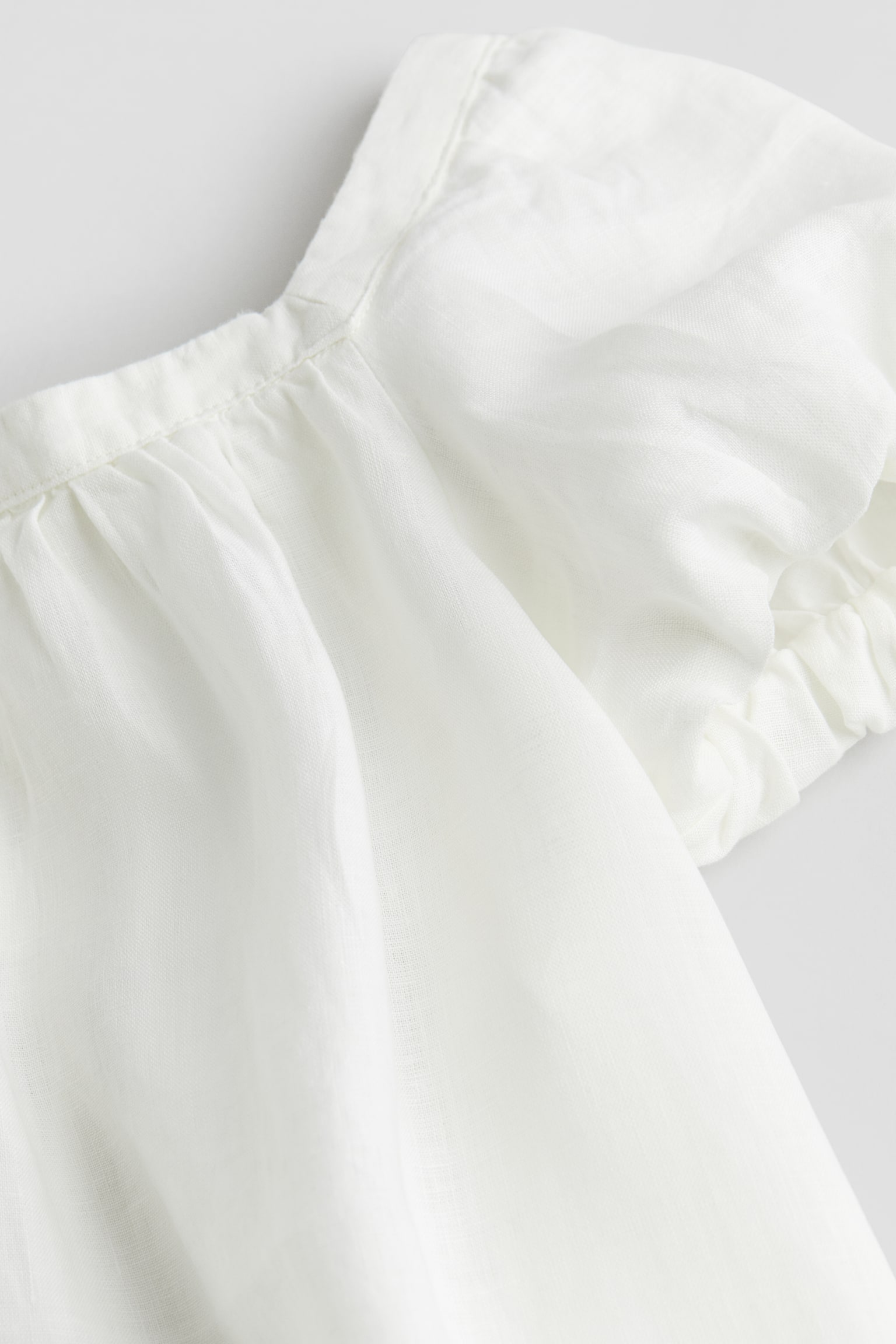 Balloon-sleeved linen dress - White - 3