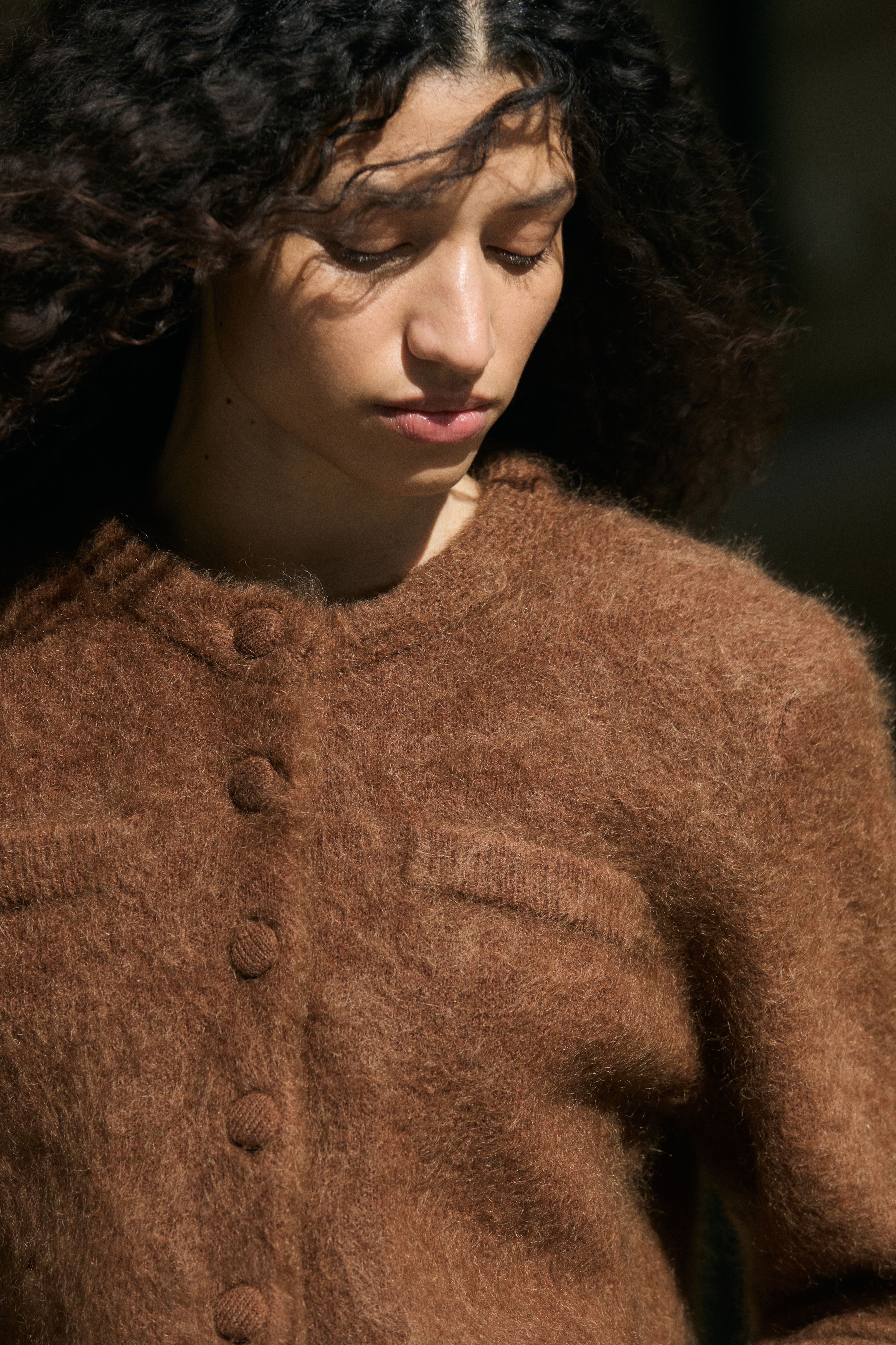 Mohair-Blend Cardigan with Shoulder Pads