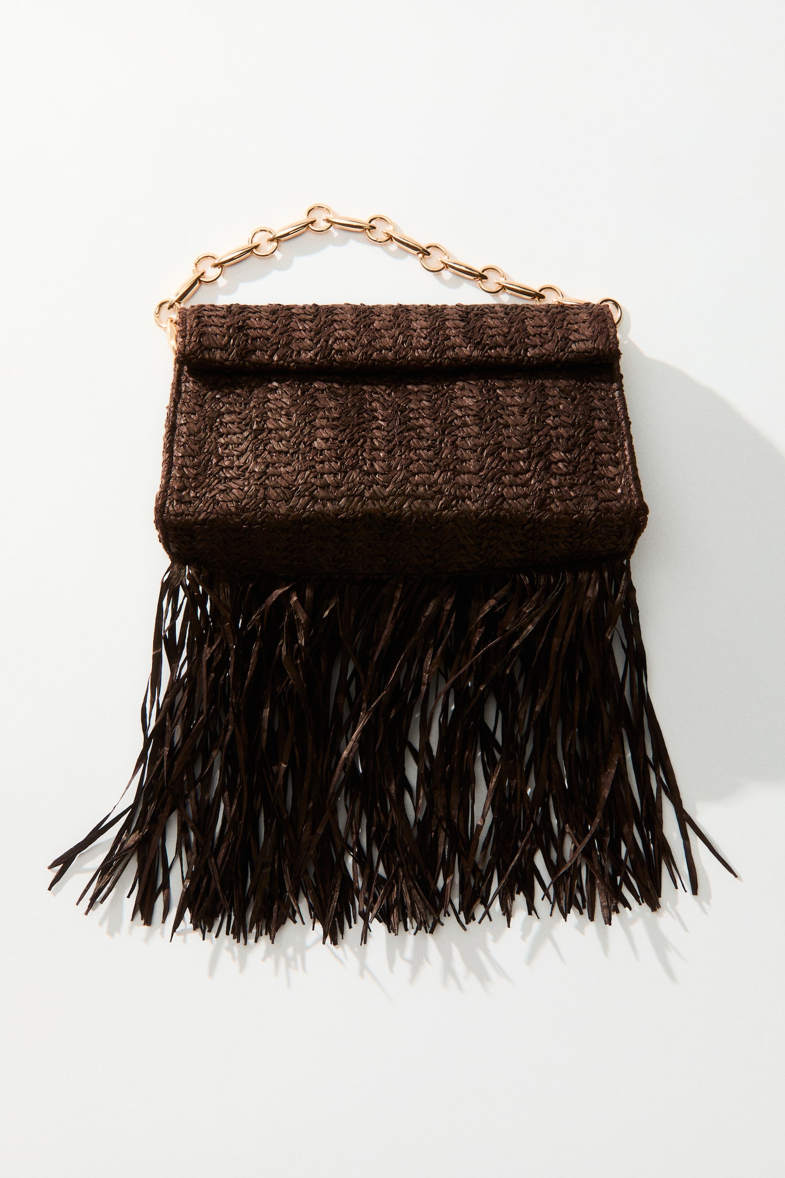 Fringed straw clutch - Dark brown - 1