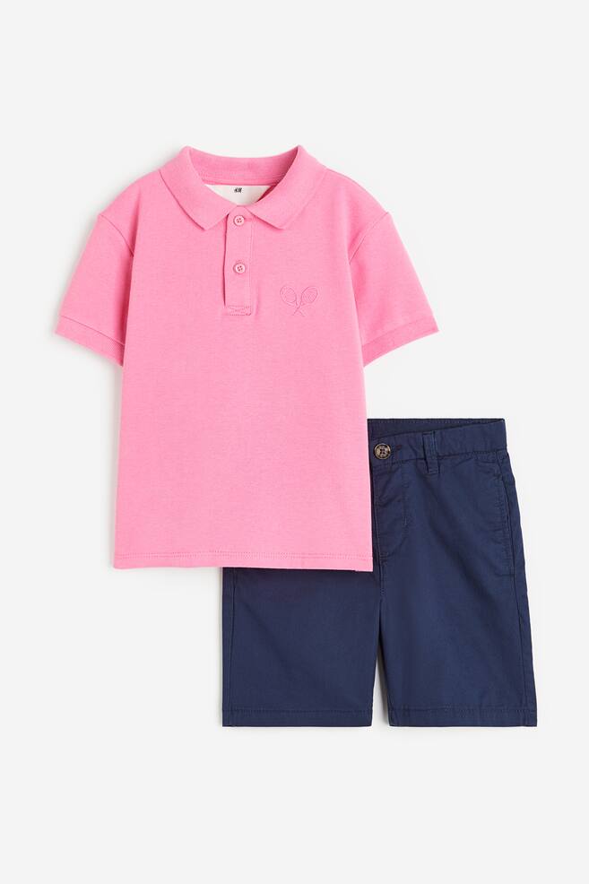 2-piece cotton set - Pink/Navy blue/Turquoise/Beige