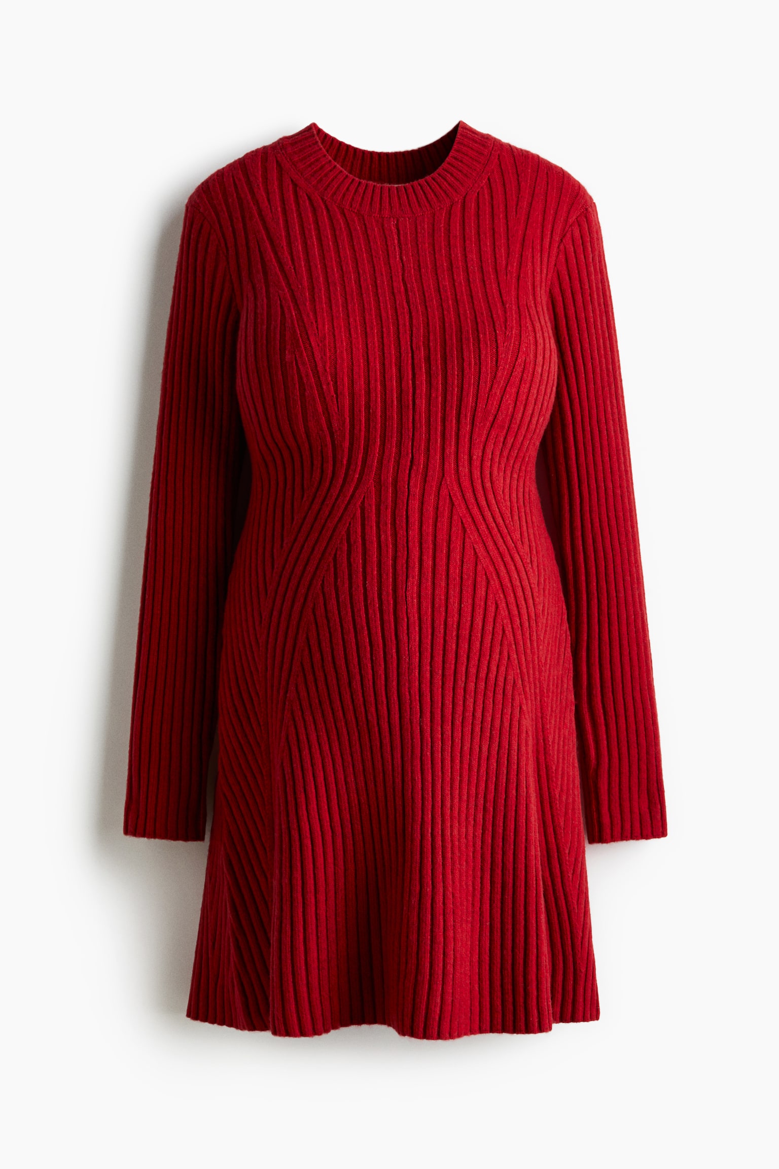 MAMA Rib-knit dress - Rojo/Beige claro/Café oscuro